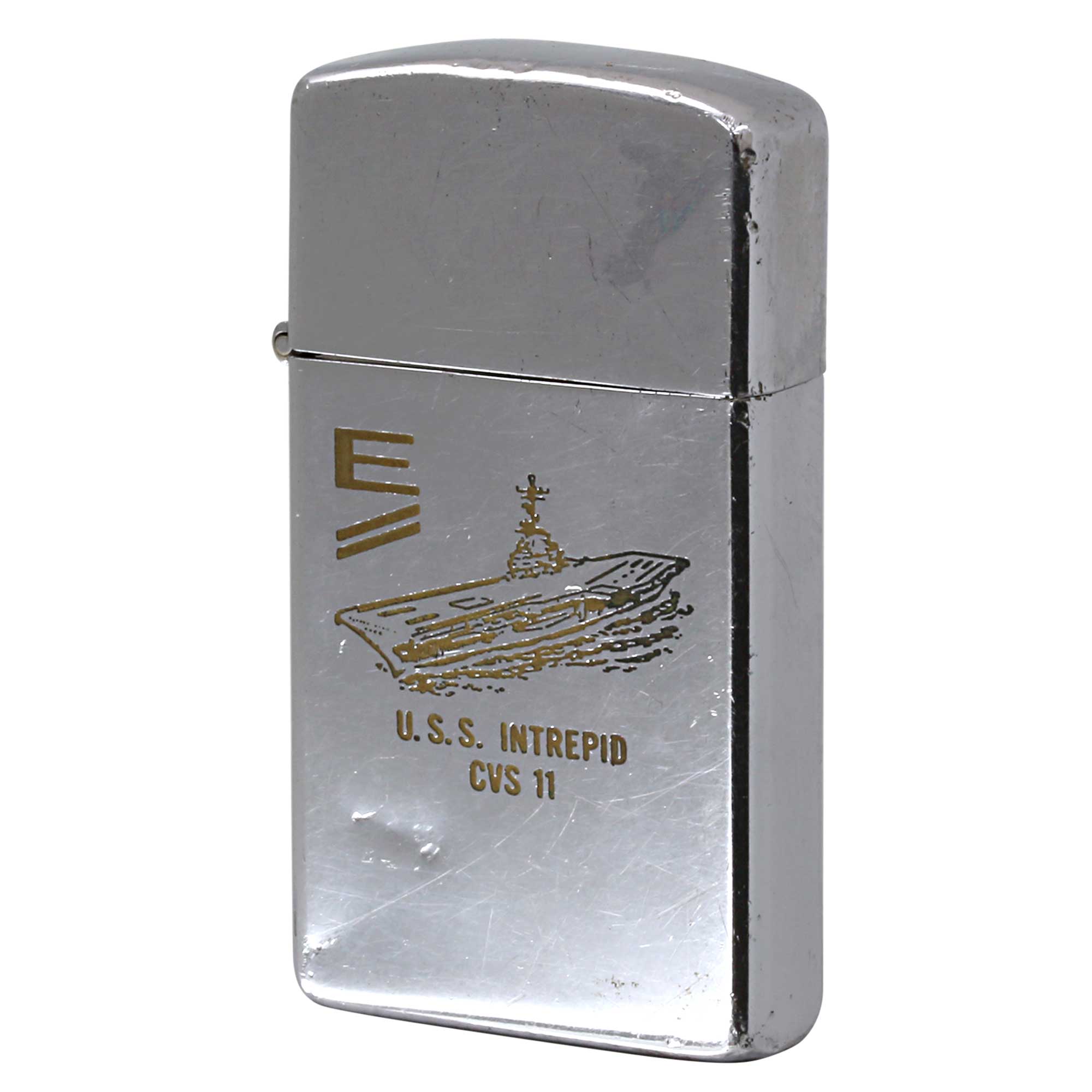 絶版/ヴィンテージ Zippo ジッポー 中古 1968年製造 USS INTREPID CVS-11 アメリカ軍 海軍 航空母艦 スリム  [C]使用感あり傷汚れあり