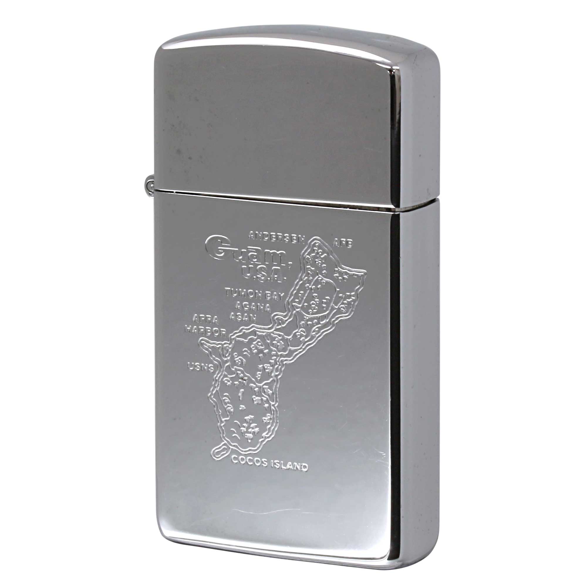 絶版/ヴィンテージ Zippo ジッポー 中古 1995年製造 U.S.A. Guam グアム 地図 スリム  [B]使用感ありやや傷汚れあり