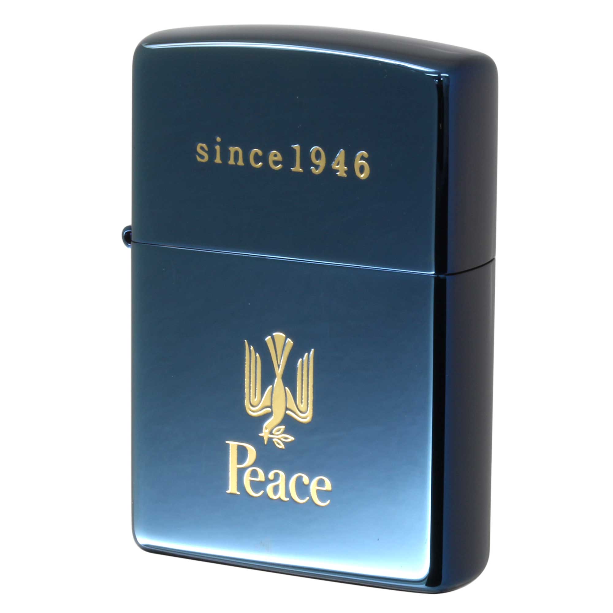 絶版/ヴィンテージ Zippo ジッポー 中古 2015年製造 JT Peace ピース 懸賞品 ブルーチタンコーティング ゴールドユニット  [N]未使用・新品