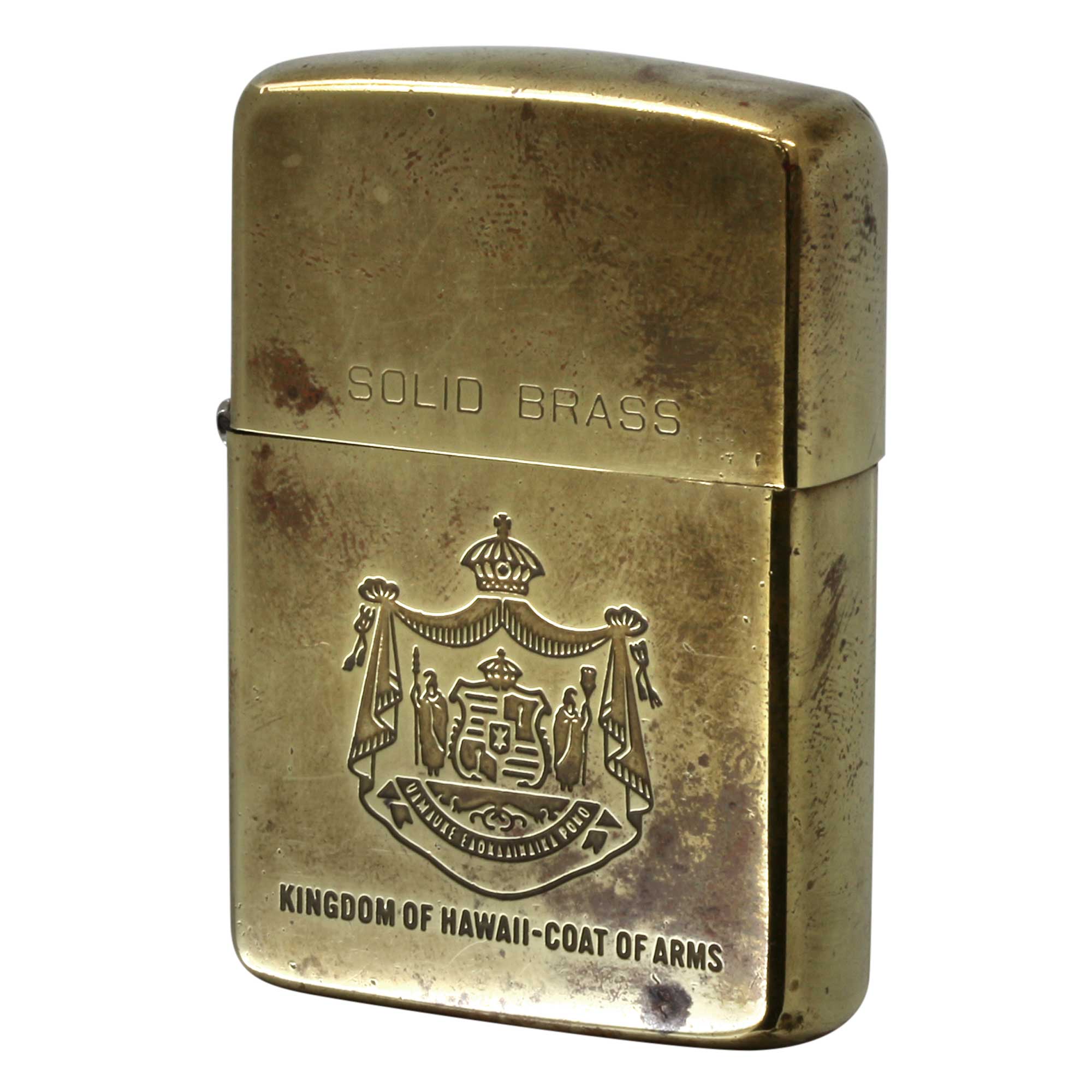 絶版/ヴィンテージ Zippo ジッポー 中古 1990年製造 KINGDOM OF HAWAII COAT OF ARMS ハワイ王国 オイルタンク付き  [C]使用感あり傷汚れあり