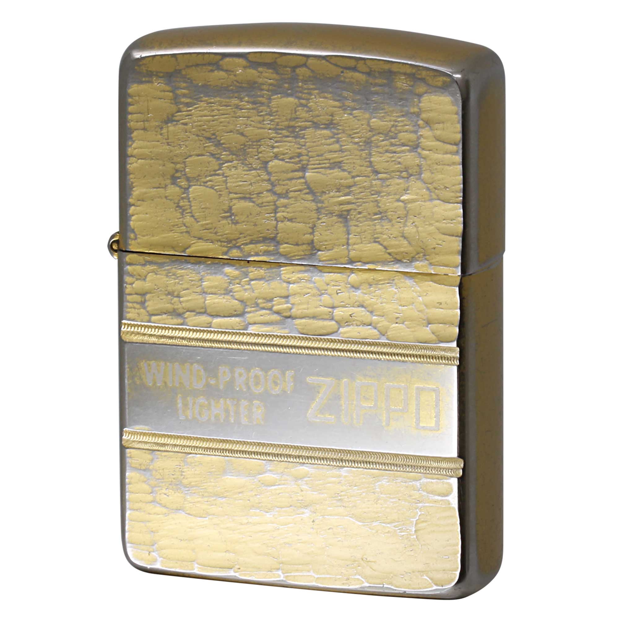 絶版/ヴィンテージ Zippo ジッポー 中古 1990年製造 ハンマートーン 2面 ツチメ ゴールド  [C]使用感あり傷汚れあり