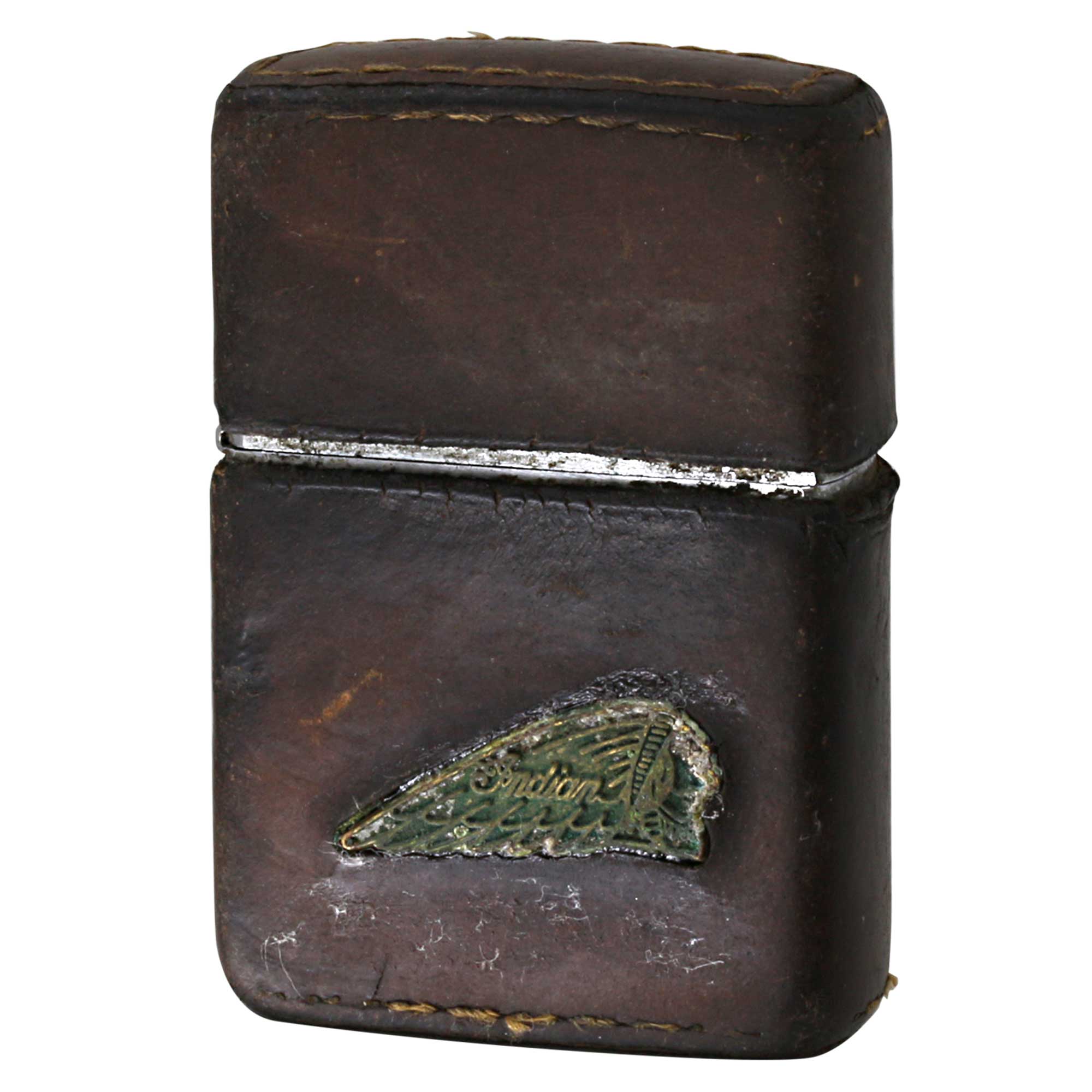 絶版/ヴィンテージ Zippo ジッポー 中古 1990年代製造 Indian Motorcycle インディアン モーターサイクル 革巻き  [D]傷汚れがあり使用に難あり