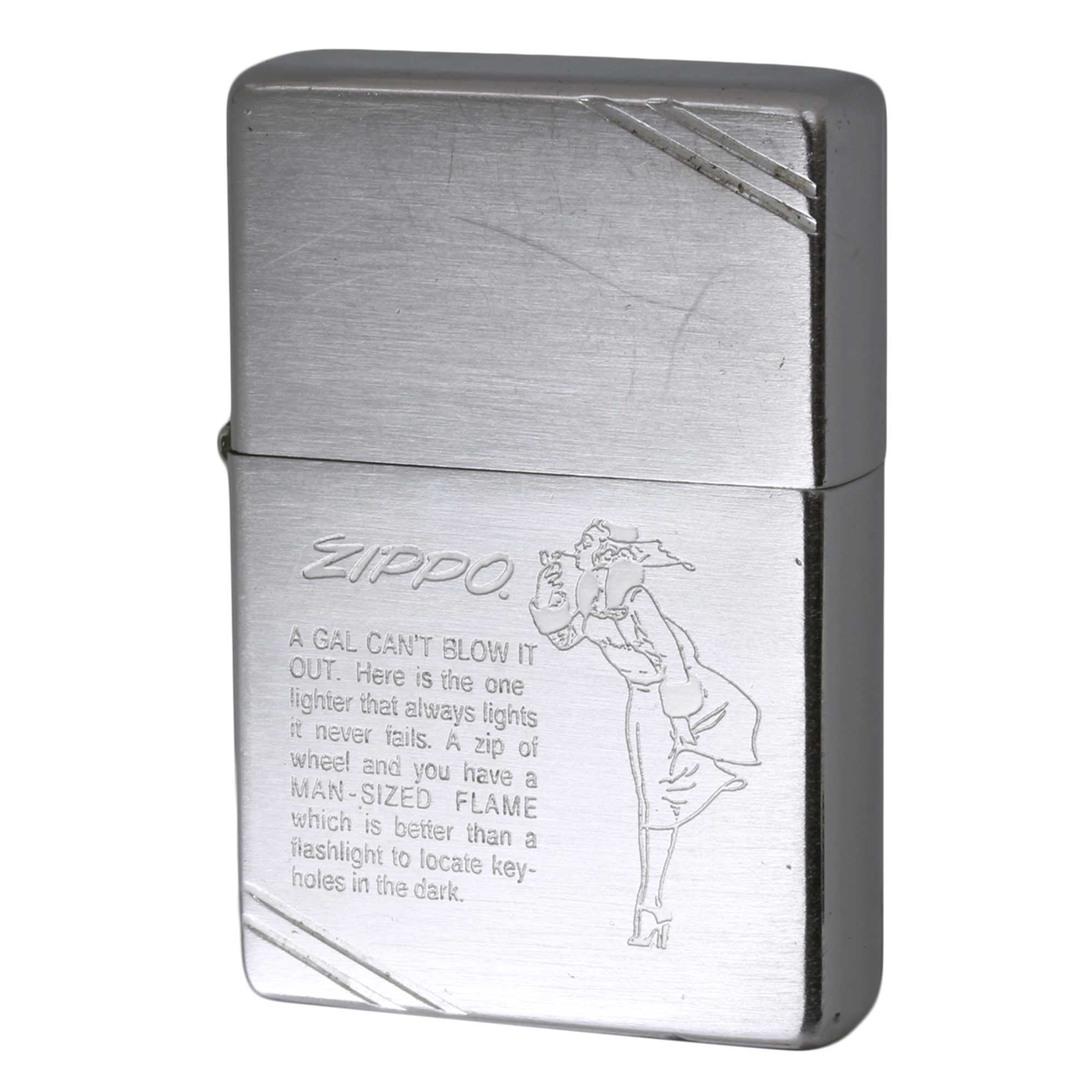 絶版/ヴィンテージ Zippo ジッポー 中古 2001年製造 1937レプリカ  ダイヤゴナル Windy ウィンディー ガール  [B]使用感ありやや傷汚れあり