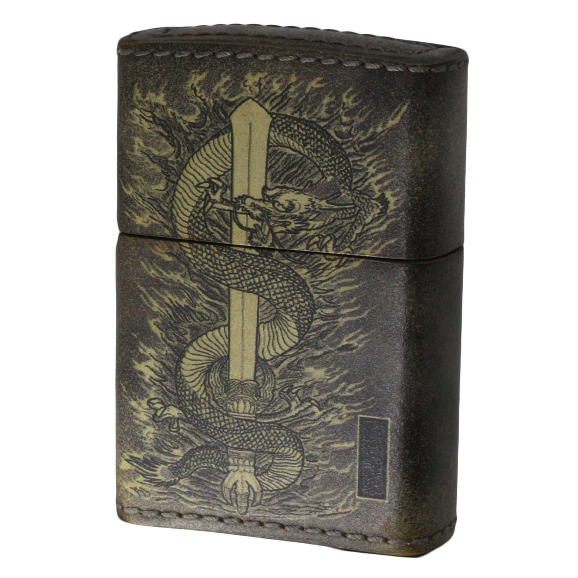 絶版/ヴィンテージ Zippo ジッポー 中古 2003年製造 宏念や 革巻き 剣龍 A  [A]使用感少なく状態が良い