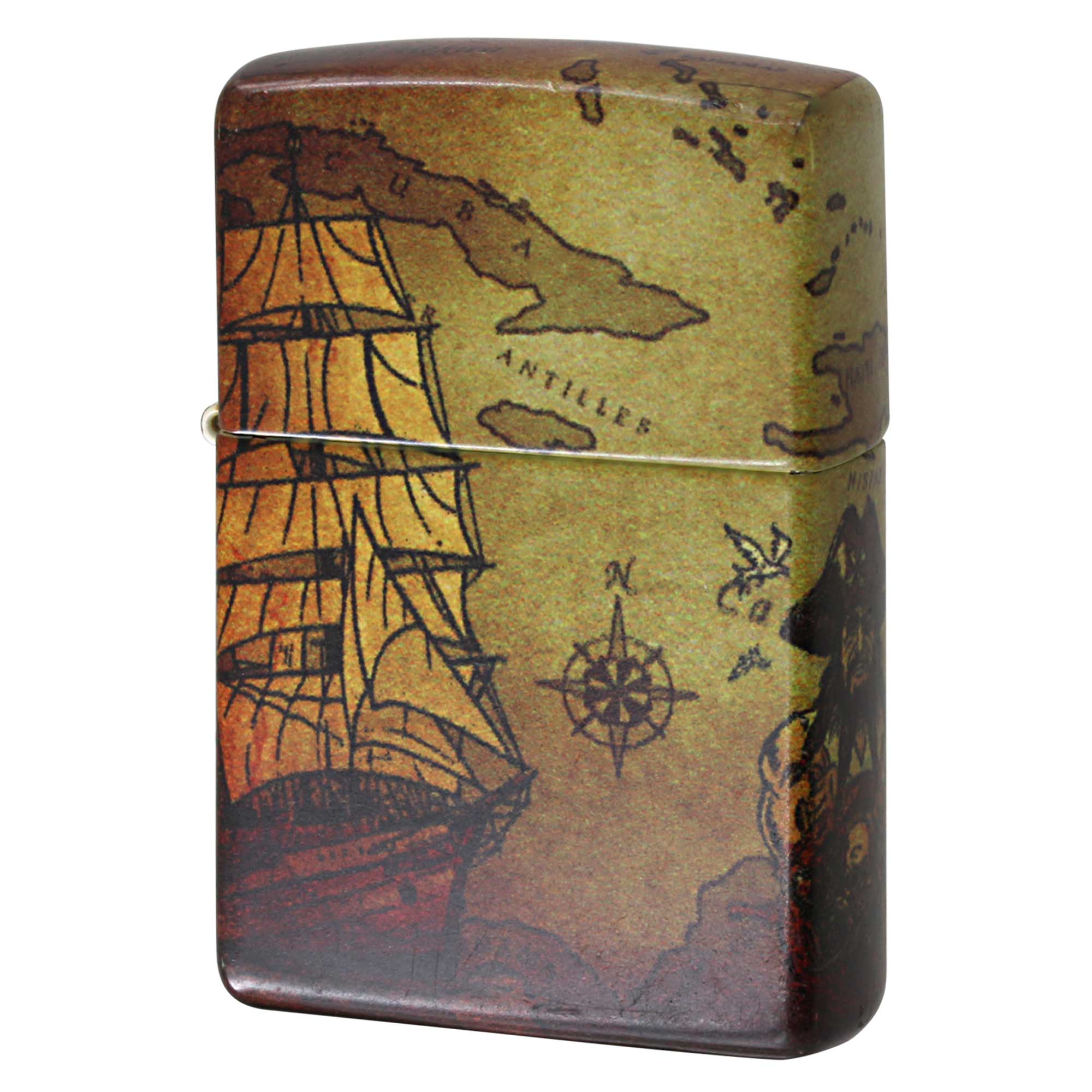 絶版/ヴィンテージ Zippo ジッポー 中古 2022年製造 地図 Pirate Ship 全面塗装 49355  [B]使用感ありやや傷汚れあり