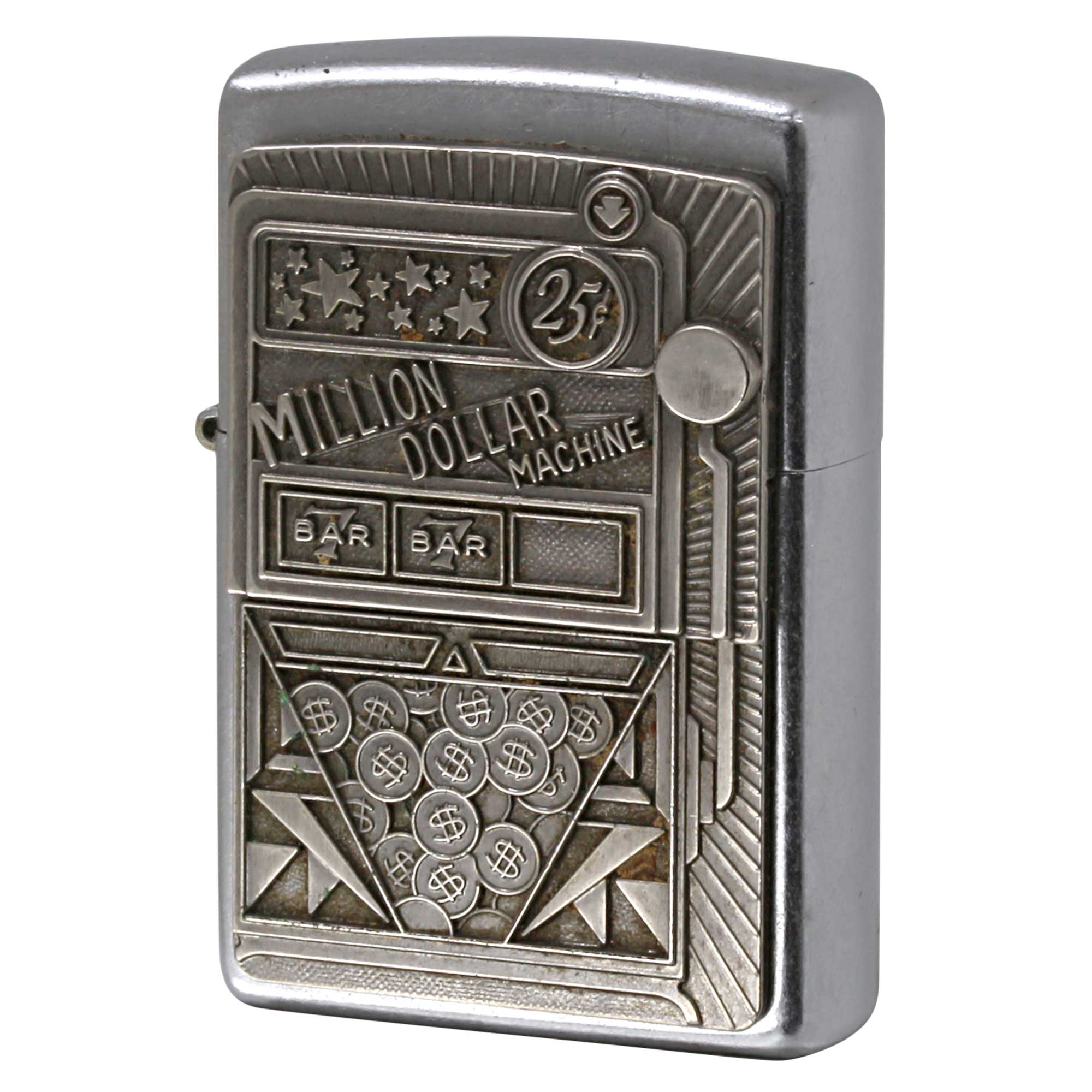 絶版/ヴィンテージ Zippo ジッポー 中古 2002年製造 MILLION DOLLAR JACKPOT Machine EMBLEM スロット  [B]使用感ありやや傷汚れあり
