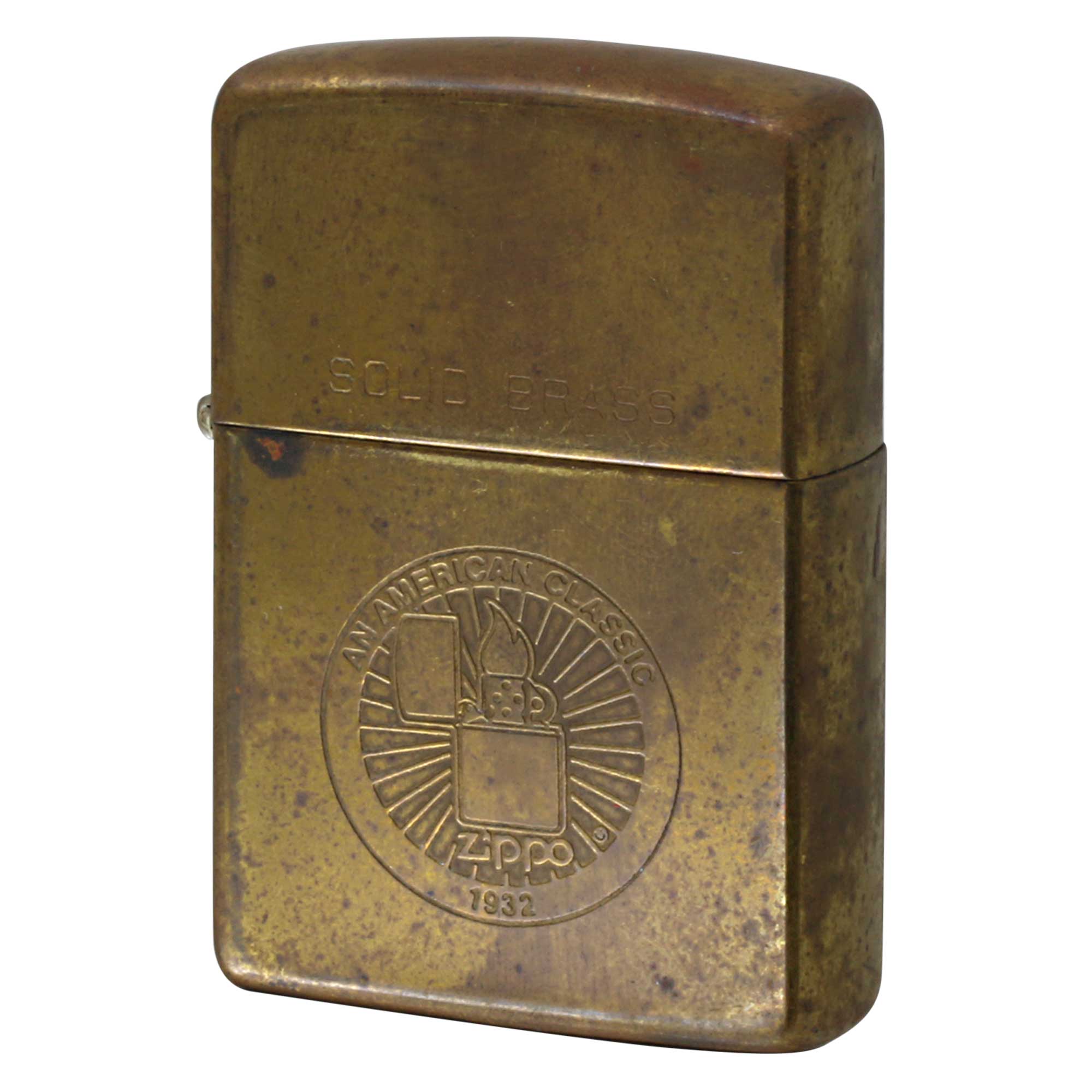 絶版/ヴィンテージ Zippo ジッポー 中古 1980年製造 SOLID BRASS 1932-1980 ダブルイヤー 50周年使用ロゴ  [C]使用感あり傷汚れあり