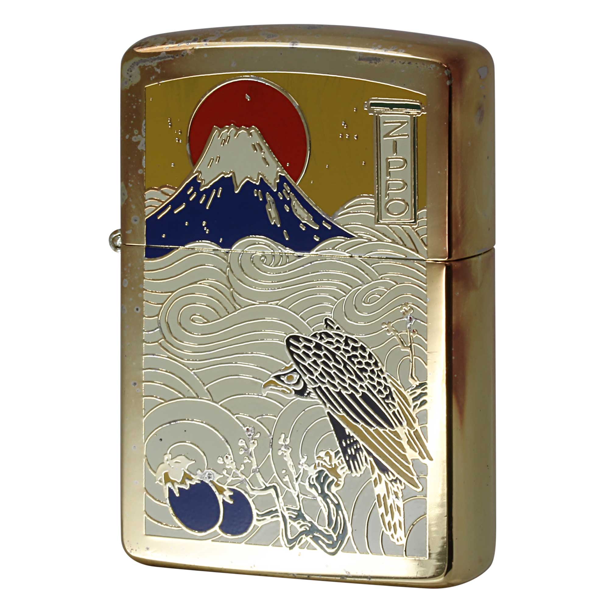 絶版/ヴィンテージ Zippo ジッポー 中古 1993年製造 限定1,000個 特別限定品 一富士二鷹三茄子 和柄  [B]使用感ありやや傷汚れあり
