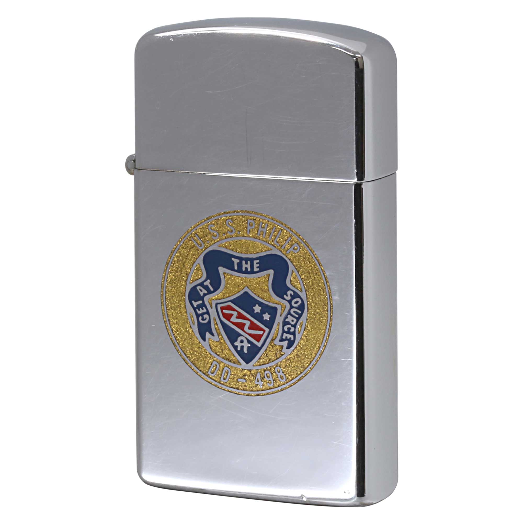 絶版/ヴィンテージ Zippo ジッポー 中古 1966年製造 スリム U.S.S. PHILIP DD-498 駆逐艦 艦章 パッチ  [B]使用感ありやや傷汚れあり
