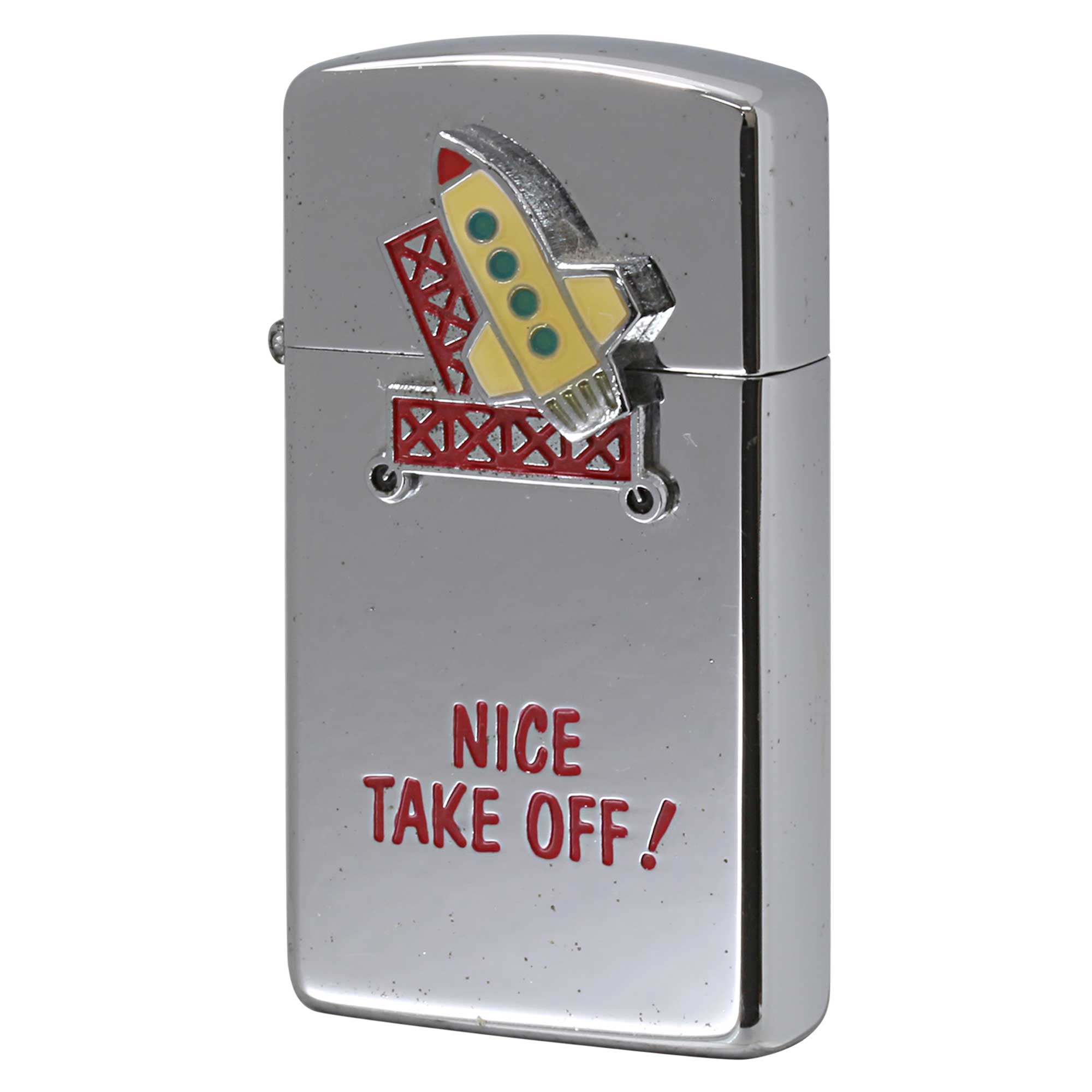 絶版/ヴィンテージ Zippo ジッポー 中古 1996年製造 JOKE BOX SERIES ジョークボックス シリーズ NICE TAKE OFF  トリック ロケット スリム  [B]使用感ありやや傷汚れあり