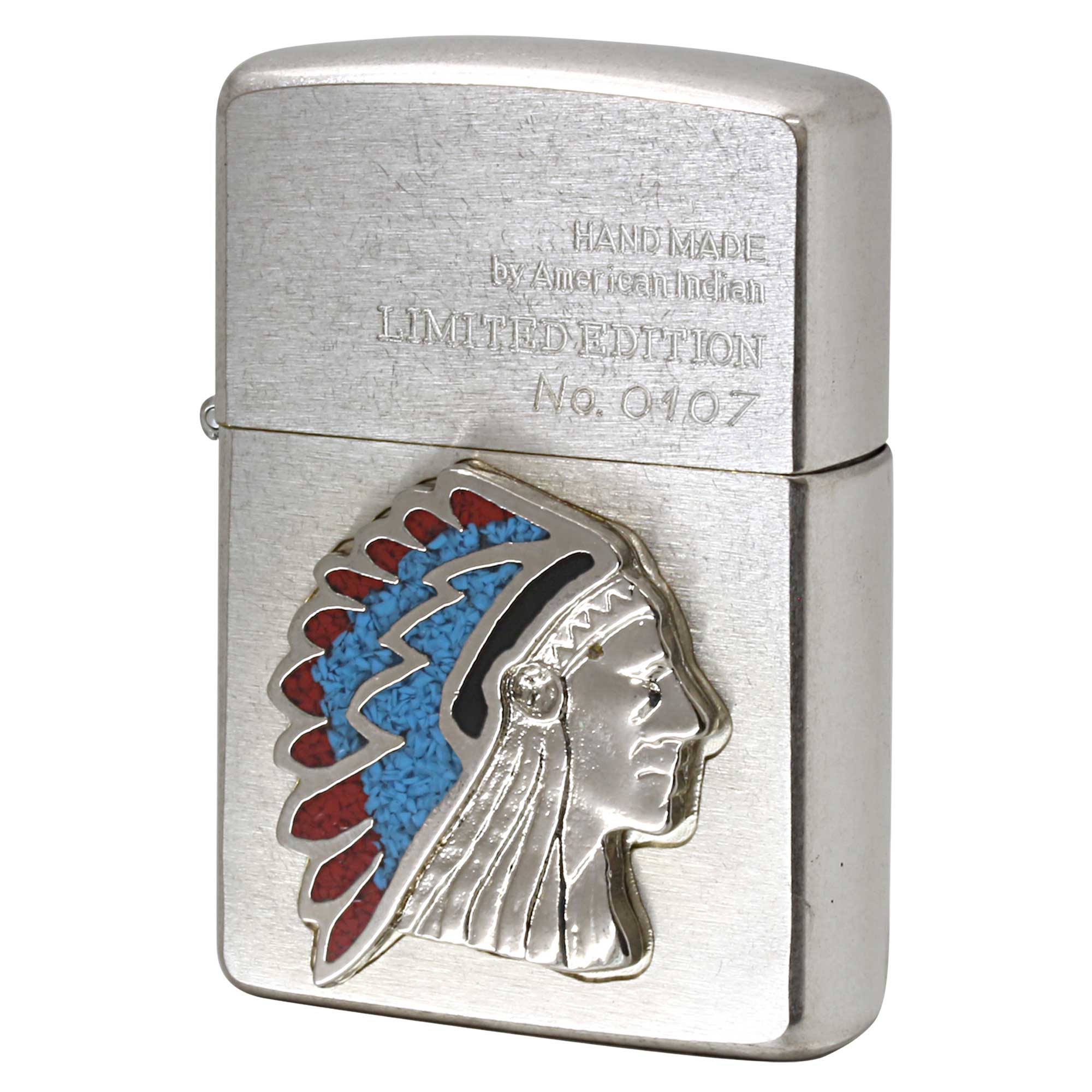 絶版/ヴィンテージ Zippo ジッポー 中古 1993年製造 限定 ネイティブ インディアン ジュエリー シリーズ INDIAN CHIEF トルコ石 No.0107  [N]未使用・新品