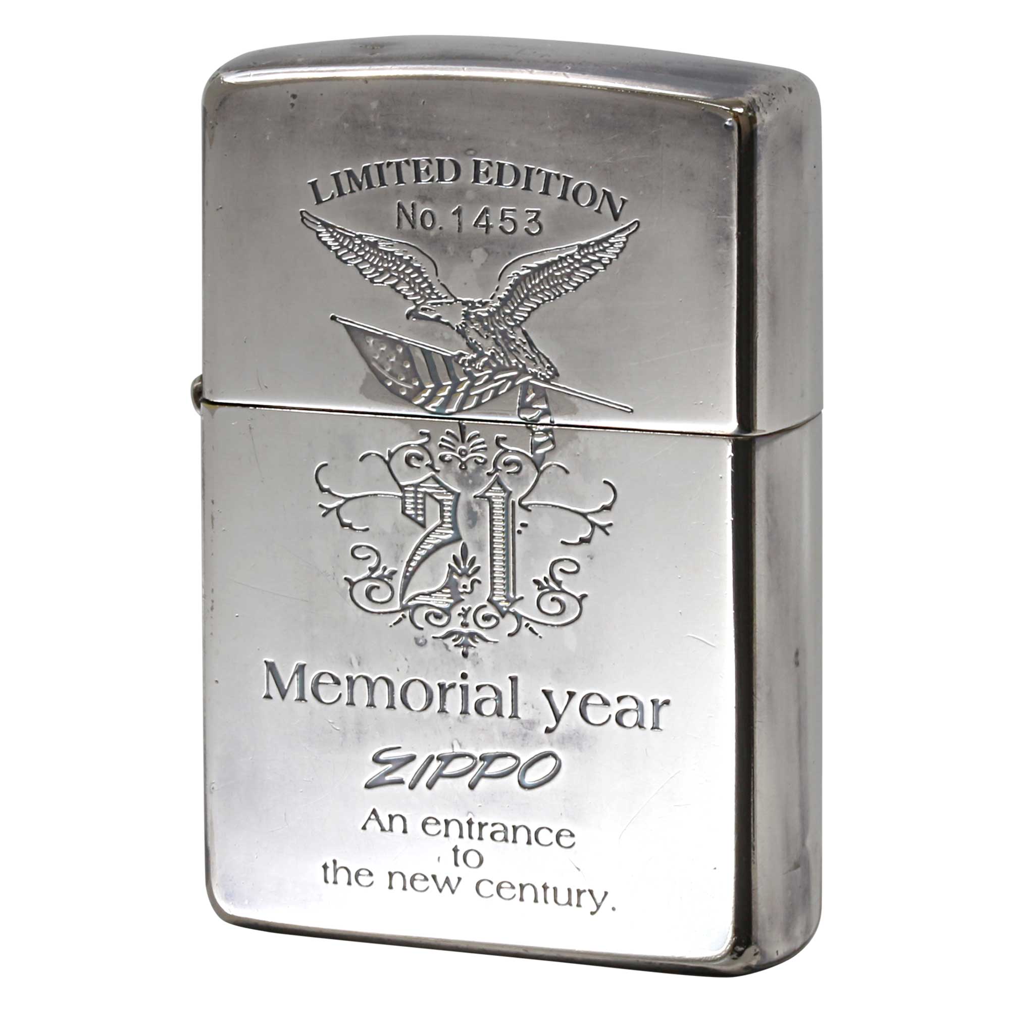 絶版/ヴィンテージ Zippo ジッポー 中古 2000年製造 21世紀メモリアル限定版 Memorial year 21 イーグル シリアルナンバー入り No.1455  [C]使用感あり傷汚れあり