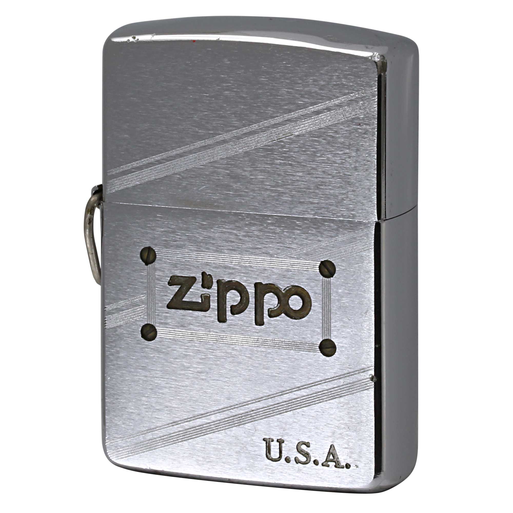 絶版/ヴィンテージ Zippo ジッポー 中古 1992年製造 ZIPPO ロゴ ダイアゴナルライン スクリュー Dカン  [C]使用感あり傷汚れあり