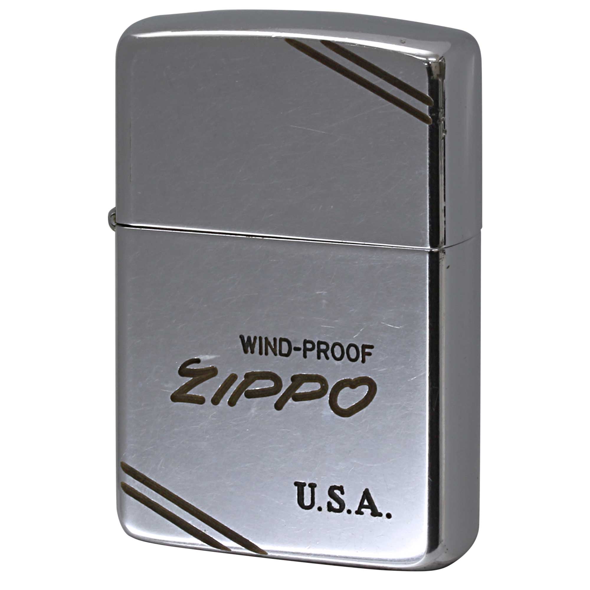 絶版/ヴィンテージ Zippo ジッポー 中古 1986年製造 ZIPPO WIND-PROOF イタリック ダイアゴナルライン クローム 鏡面  [B]使用感ありやや傷汚れあり