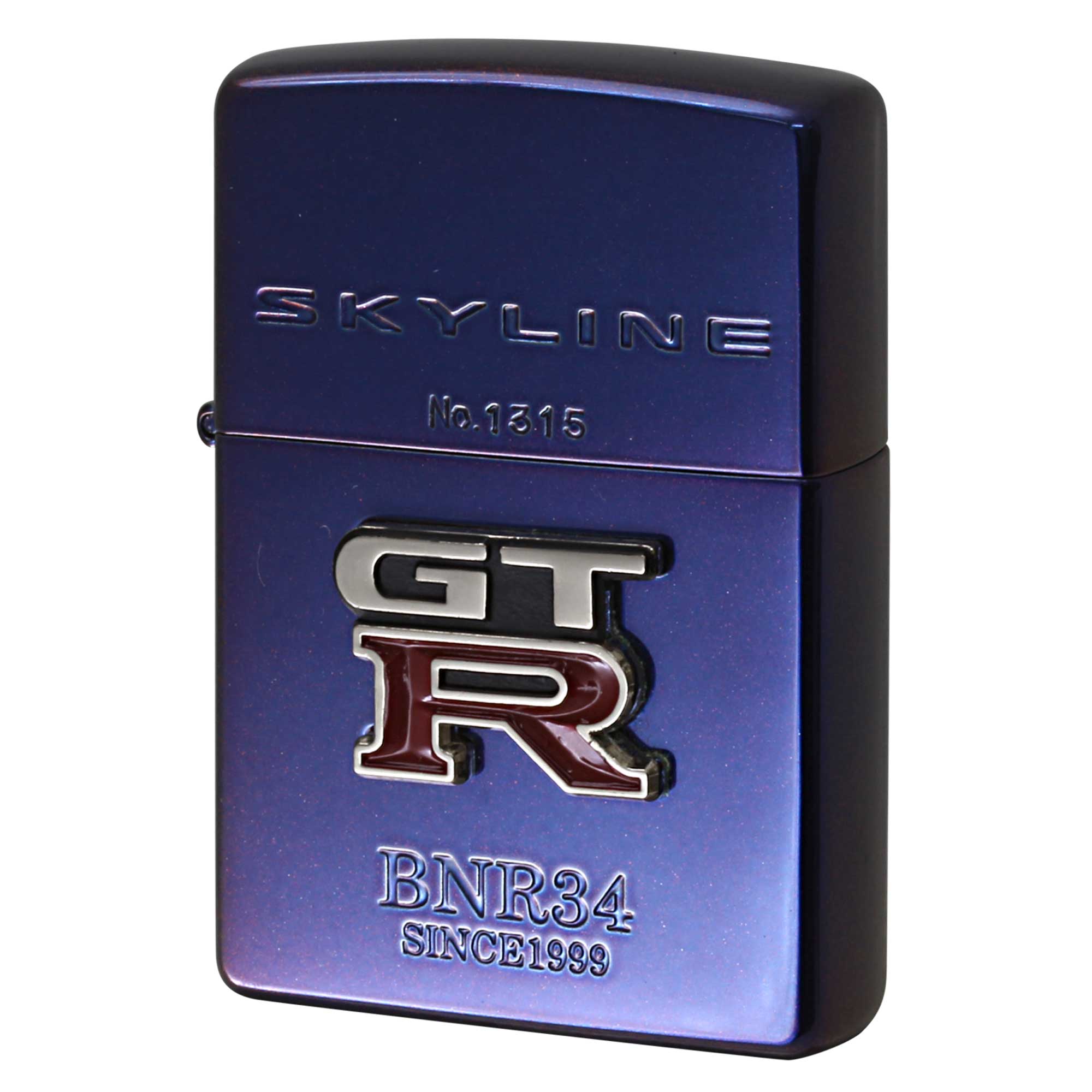 絶版/ヴィンテージ Zippo ジッポー 中古 1999年製造 スカイラインエンブレム GT-R BNR34 ブルー 日産 自動車 NISSAN BNR34 SKYLINE ENBLEM No.1315  [S]ほぼ新品同様