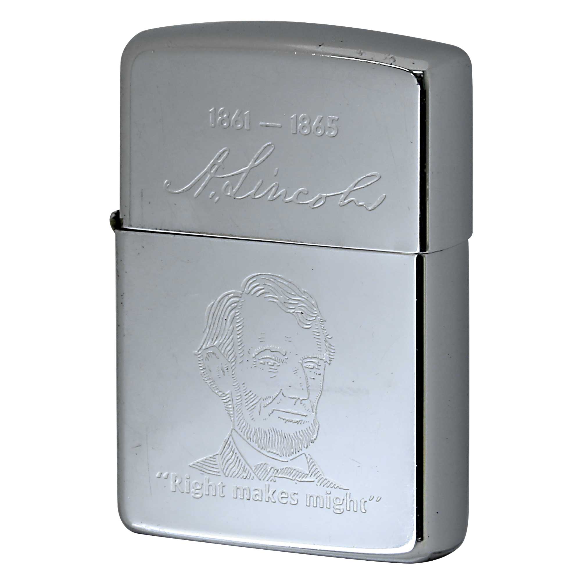 絶版/ヴィンテージ Zippo ジッポー 中古 1989年製造 1861-1865 リンカーン大統領 Right makes might  [C]使用感あり傷汚れあり