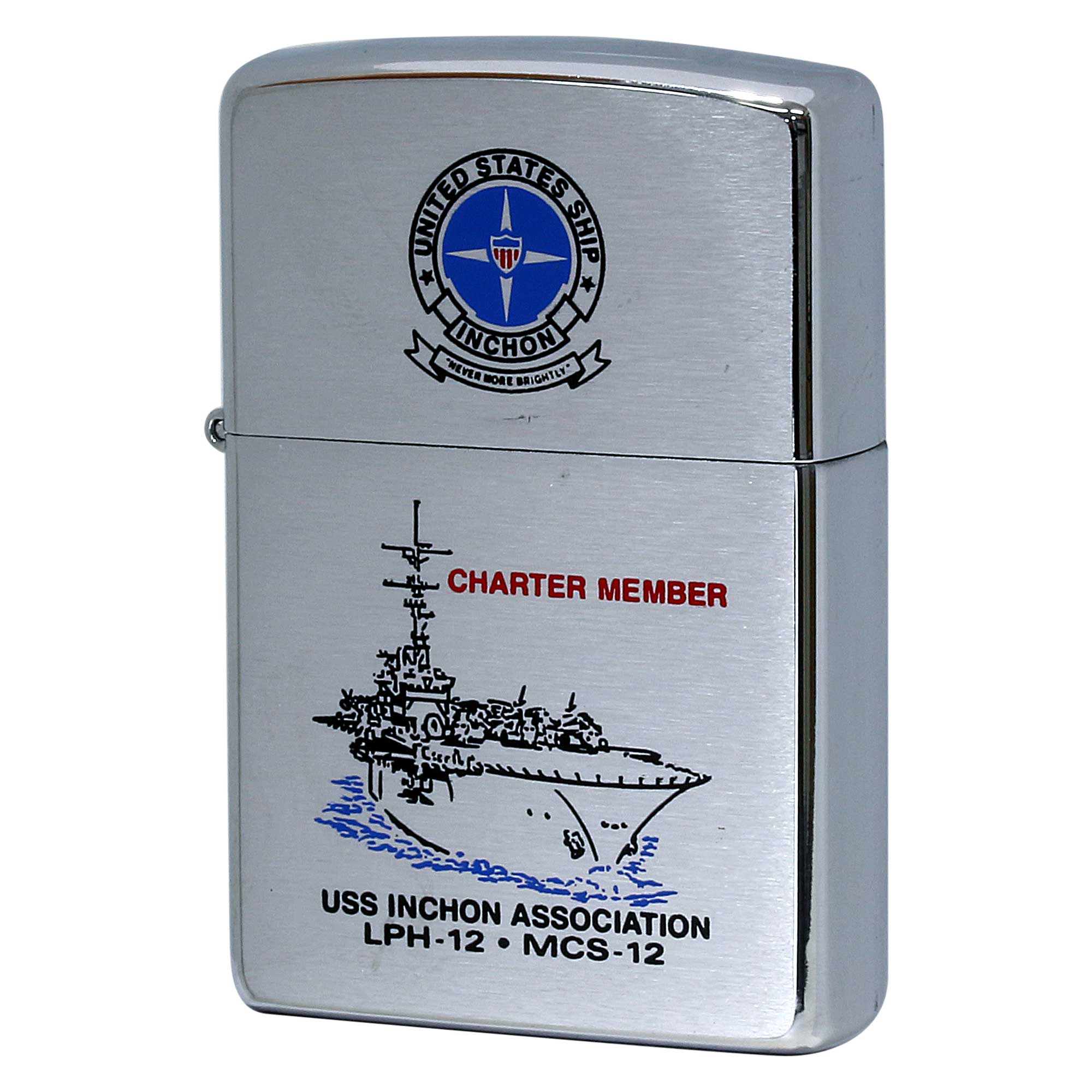 絶版/ヴィンテージ Zippo ジッポー 中古 2003年製造 USS Inchon LPH-12 MCS-12 アメリカ海軍 硫黄島級強襲揚陸艦 地雷対策指揮支援船  [S]ほぼ新品同様
