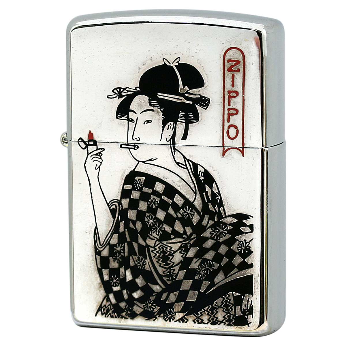 絶版/ヴィンテージ Zippo ジッポー 中古 1997年製造 浮世絵 女性と煙草  [N]未使用・新品