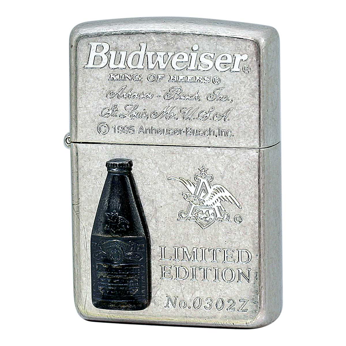 絶版/ヴィンテージ Zippo ジッポー 中古 1995年製造 Budweiser シリアルNo.0302Z  [N]未使用・新品