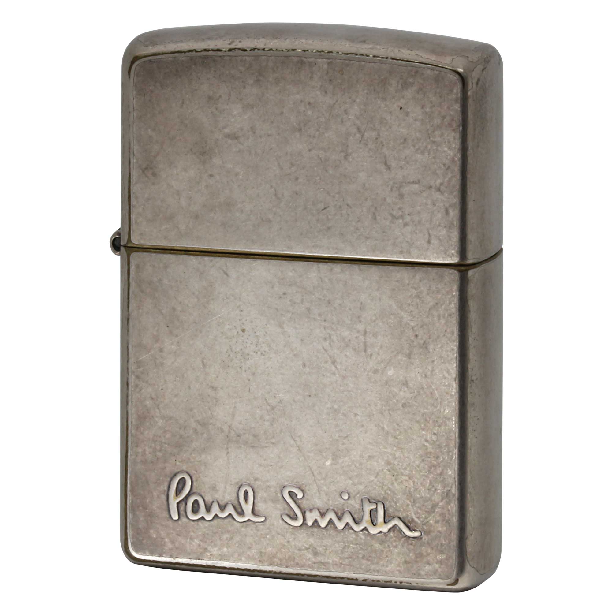 絶版/ヴィンテージ Zippo ジッポー 中古 2002年製造 ZIPPO Paul Smith LOGO 逆エッチング 盛上げ シルバー バレル加工  [B]使用感ありやや傷汚れあり