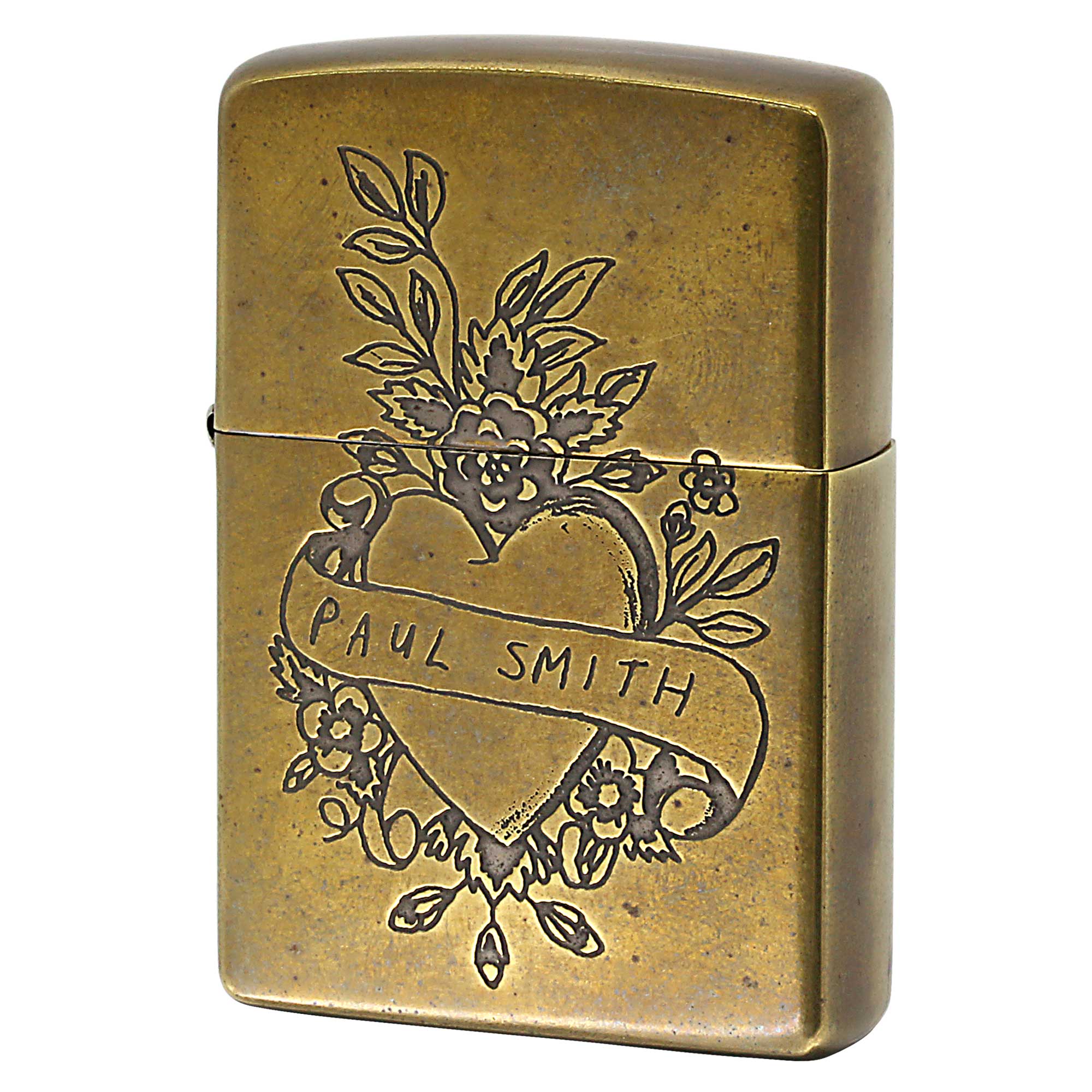 絶版/ヴィンテージ Zippo ジッポー 中古 2005年製造 ZIPPO Paul Smith Heart & Flower ブラスバレル  [A]使用感少なく状態が良い