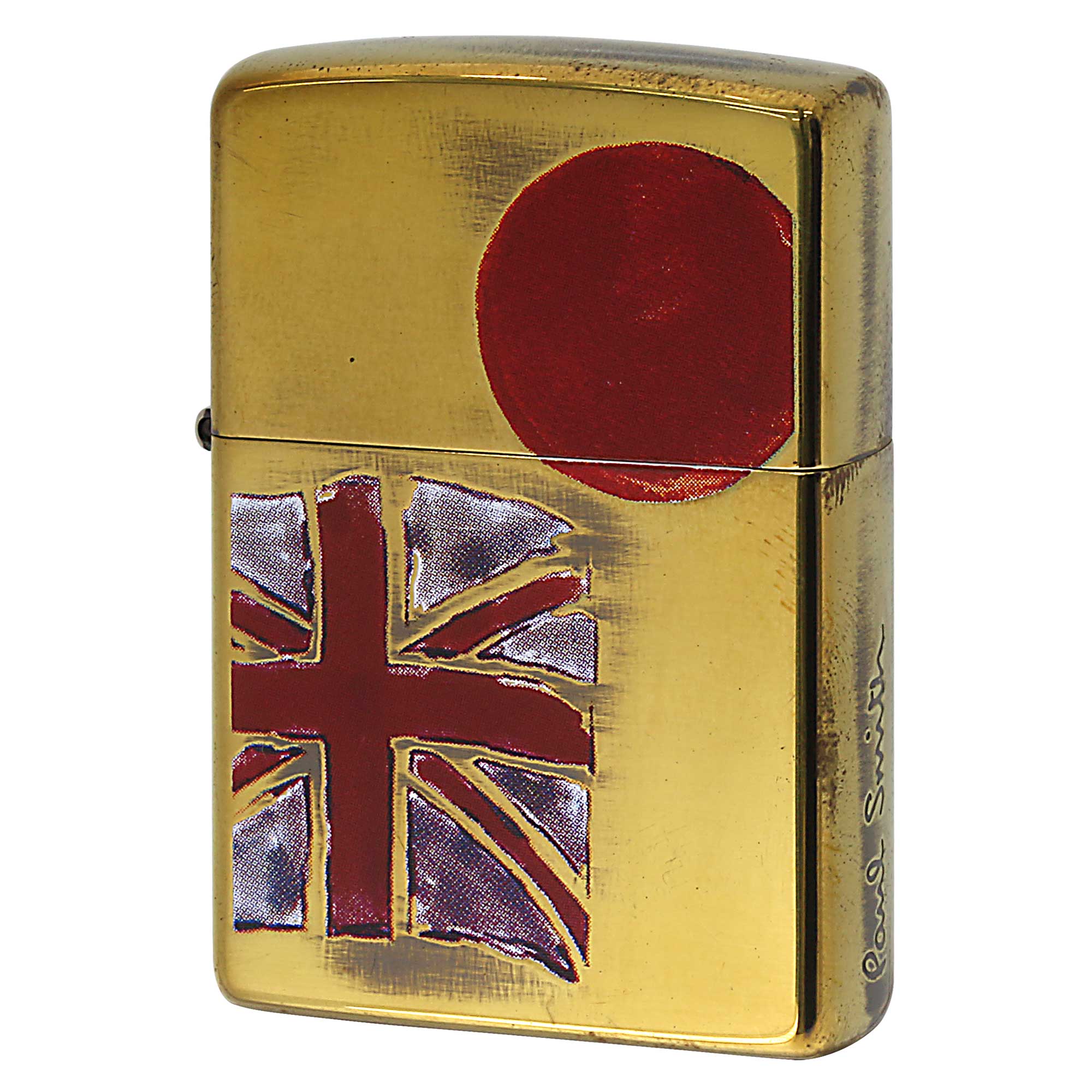 絶版/ヴィンテージ Zippo ジッポー 中古 2007年製造 ZIPPO Paul Smith プリント 日本＆英国旗 ブラス  [B]使用感ありやや傷汚れあり