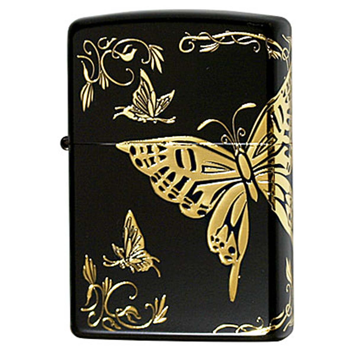 Zippo ジッポー 蝶々 バタフライ アラベスク 唐草 3面連続加工 イオンマットBK 金サシ 2BTF-A メール便可