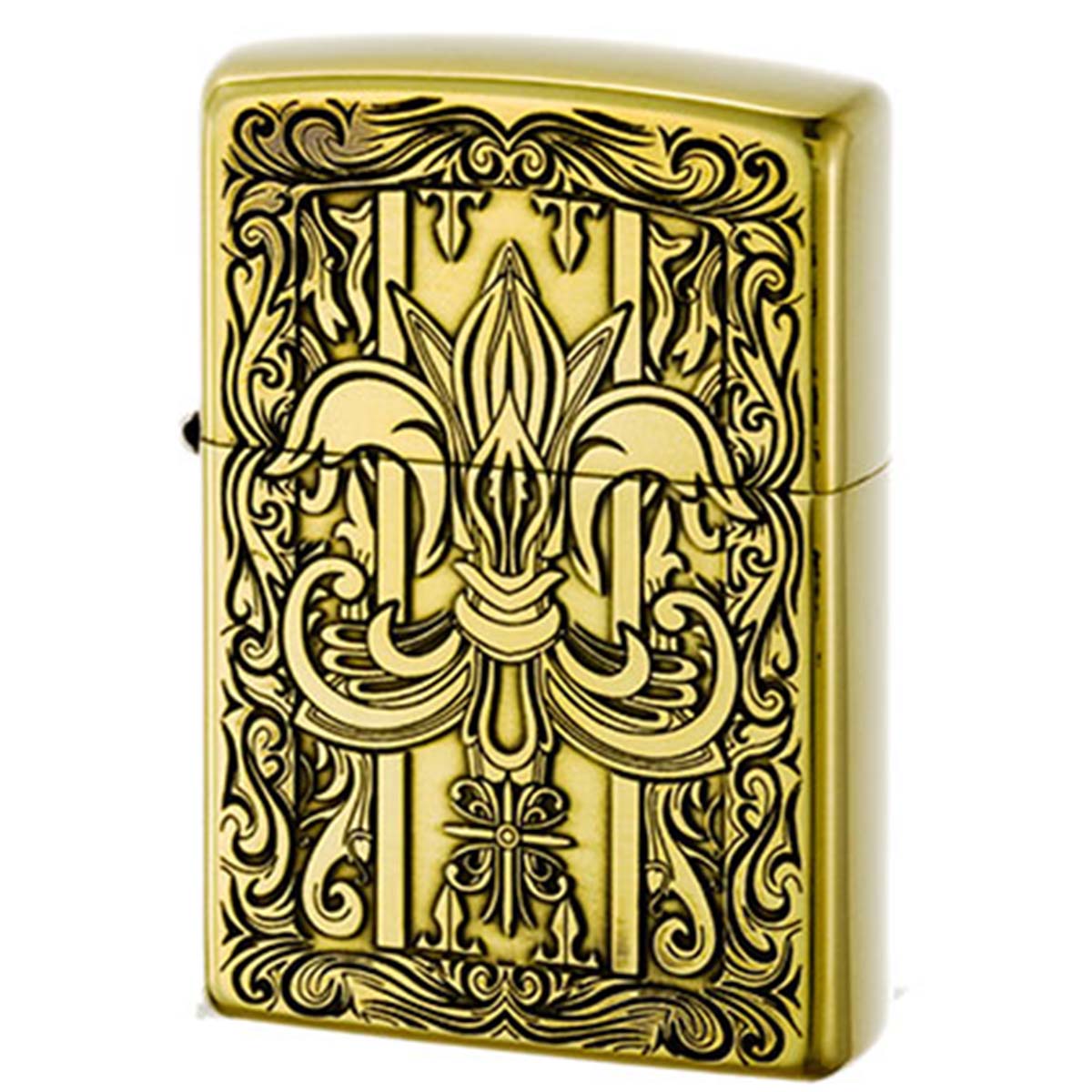 Zippo ジッポー ユリ 王家の紋章 アラベスク 唐草  クラッシック クロス ブラス古美 Classic Yuri B メール便可