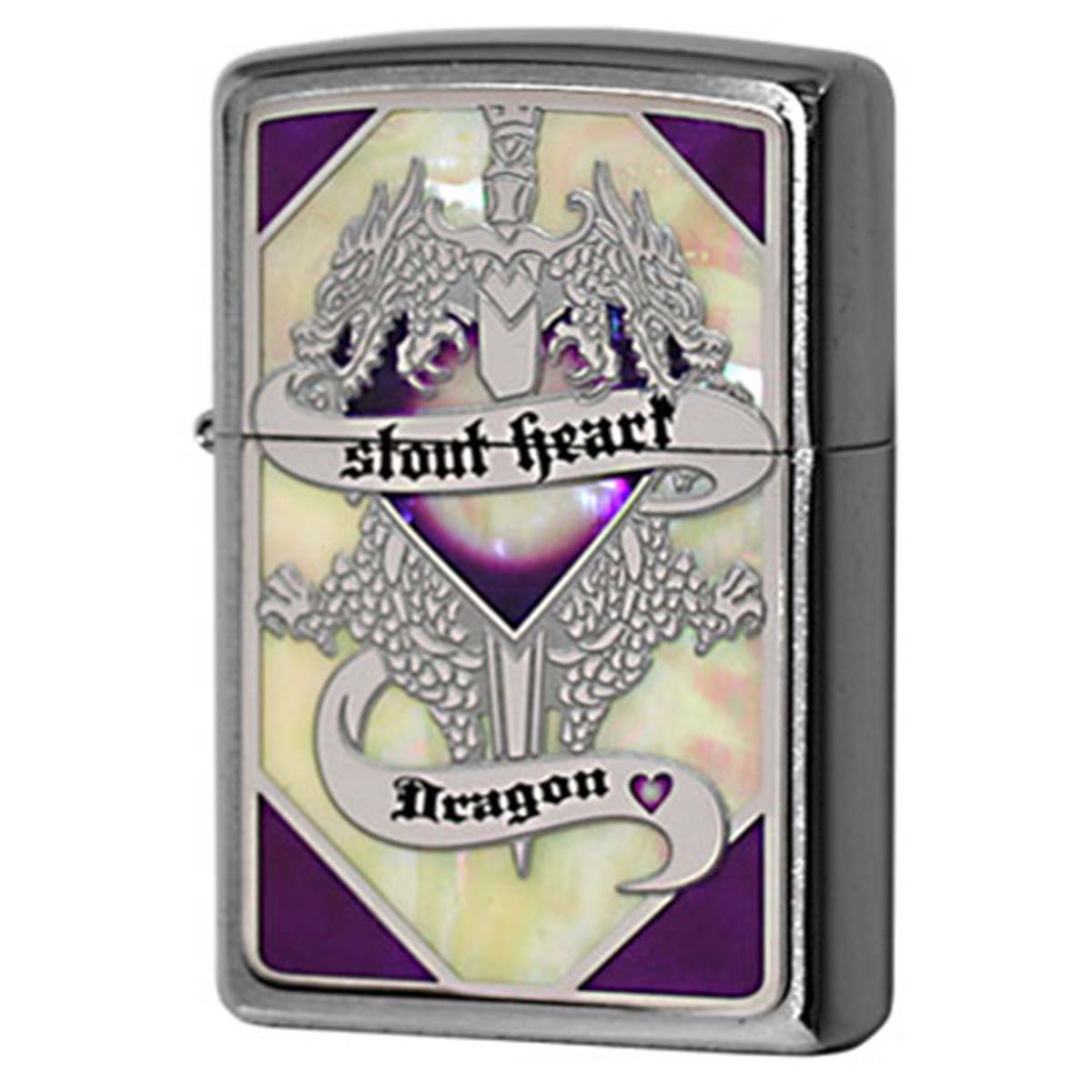 Zippo ジッポー 龍 ドラゴン シェル 貝 インレイ 象嵌 剣 パープル Shell Dragon SHD-PR メール便可