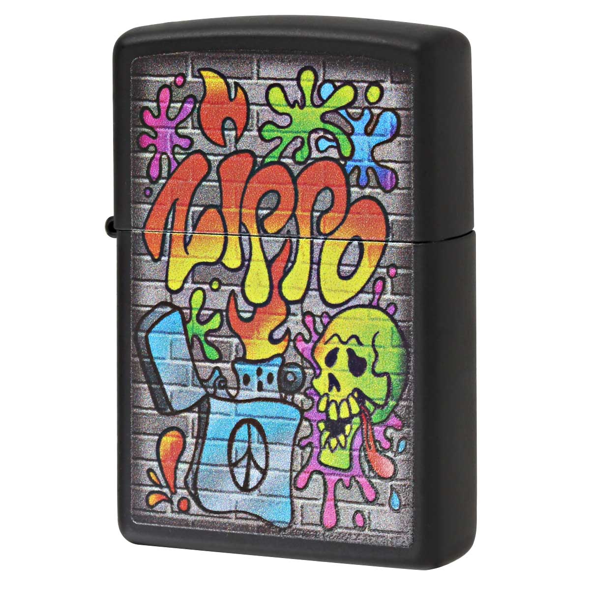 Zippo ジッポー スプレーアート 壁画 スカル ドクロ 骸骨 Street Art ブラックマット 49605 メール便可