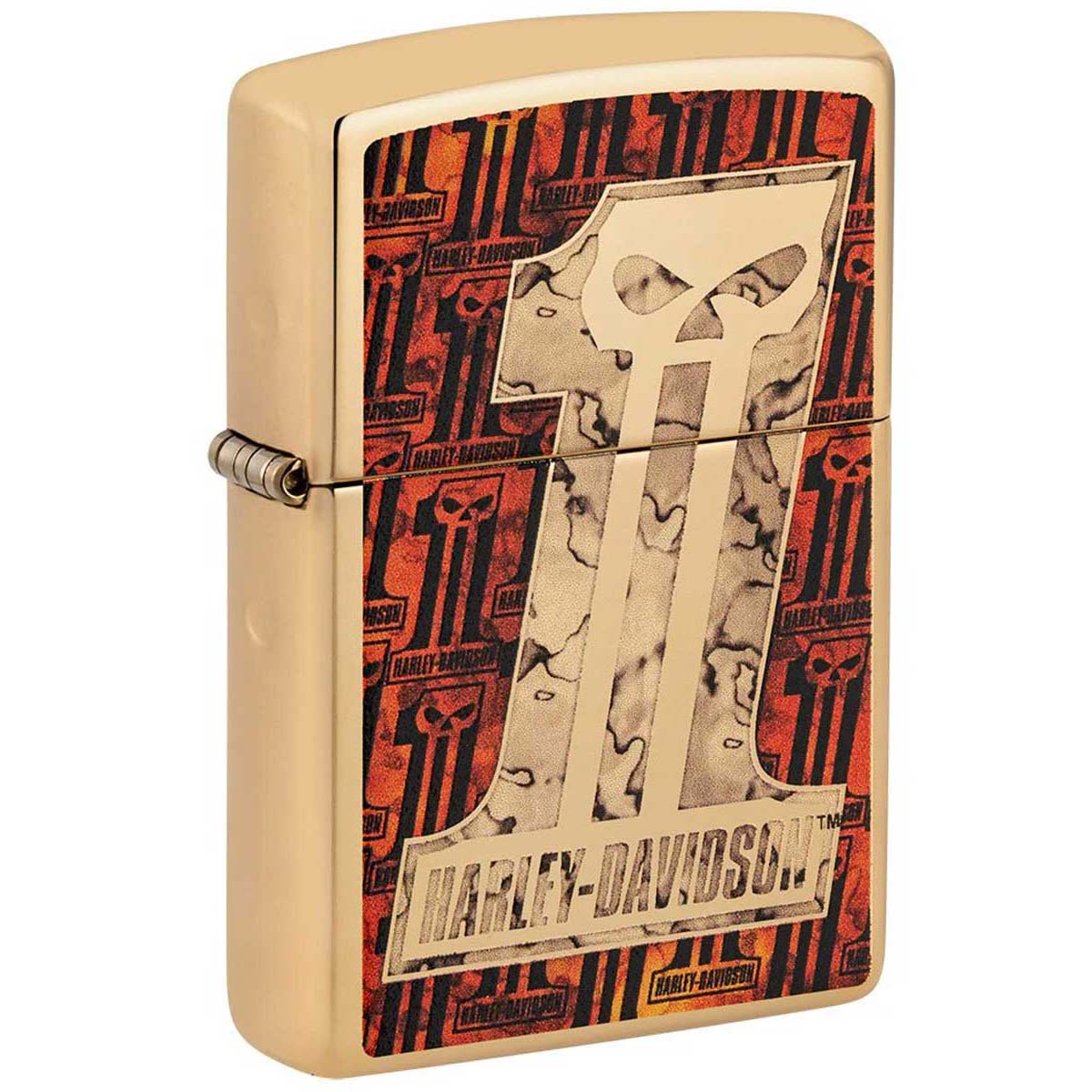 Zippo ジッポー ハーレーダビッドソン アメリカモデル バイク 二輪 モーターサイクル  Harley Davidson ＃1スカルロゴ 鏡面 ポリッシュ ブラス 48361