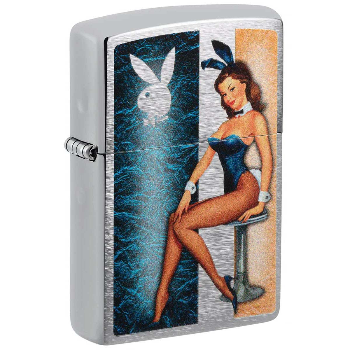 Zippo ジッポー プレイボーイ バニーピンナップ・ガール バニー うさぎ ロゴ Play boy bunny pinup poses gracefully ブラッシュドクローム 48374 メール便可
