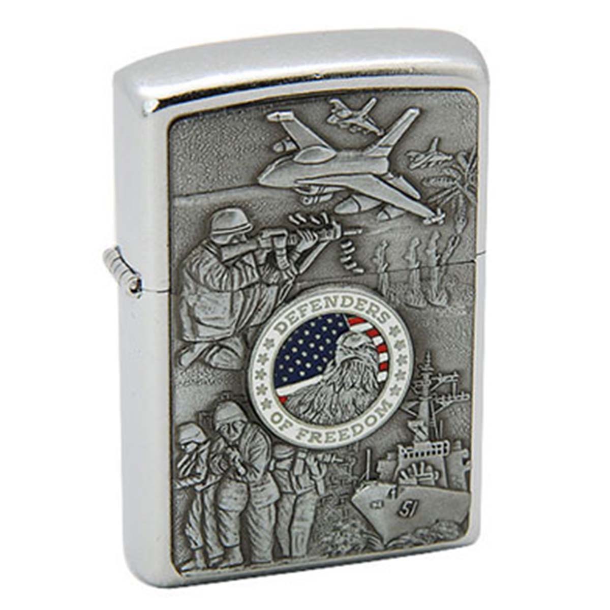 Zippo ジッポー アメリカ軍 陸海空軍 Joined Forces エンブレム貼り ブラッシュドクローム 24457 メール便可