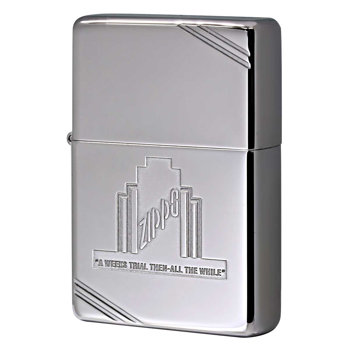 Zippo ジッポー フラットトップビンテージ ダイヤゴナルライン A Week’s Trial Then-All the While 鏡面 ポリッシュ クローム 28451 メール便可