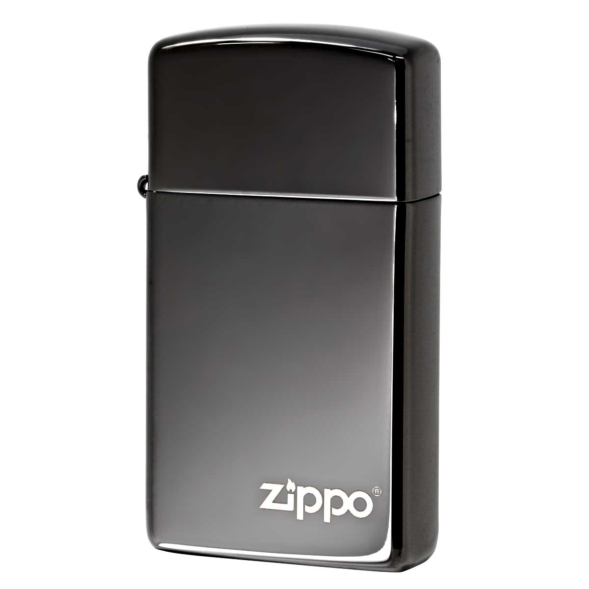 Zippo ジッポー スリム 無地 漆黒 ブラックエボニー ジッポ ロゴ SLIM EBONY ZIPPO Logo 鏡面 ポリッシュ PVD加工 28123ZL メール便可