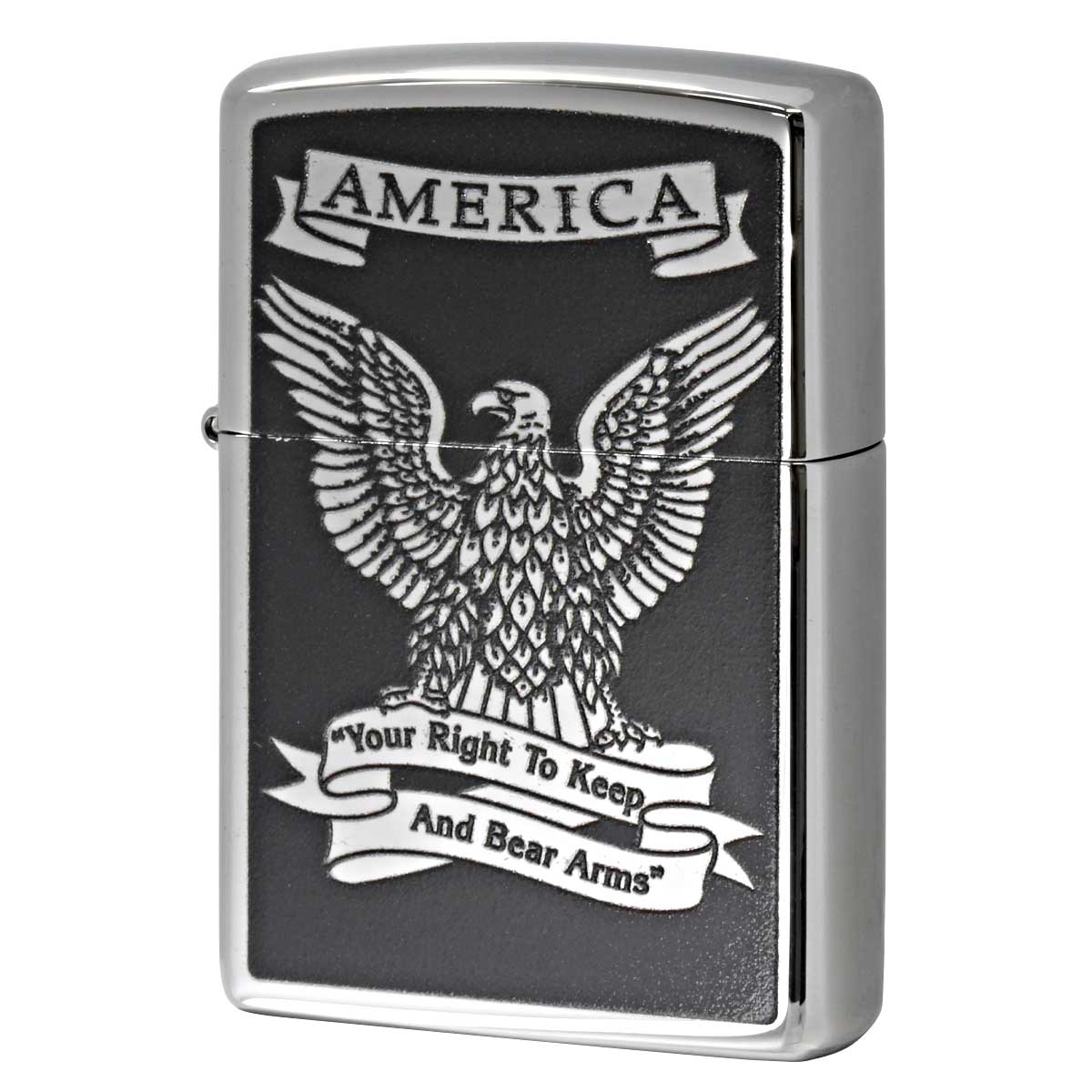 Zippo ジッポー アメリカンイーグル 鷲 America Eagle Right to Bear Arms 鏡面 ポリッシュ クローム 28290 メール便可