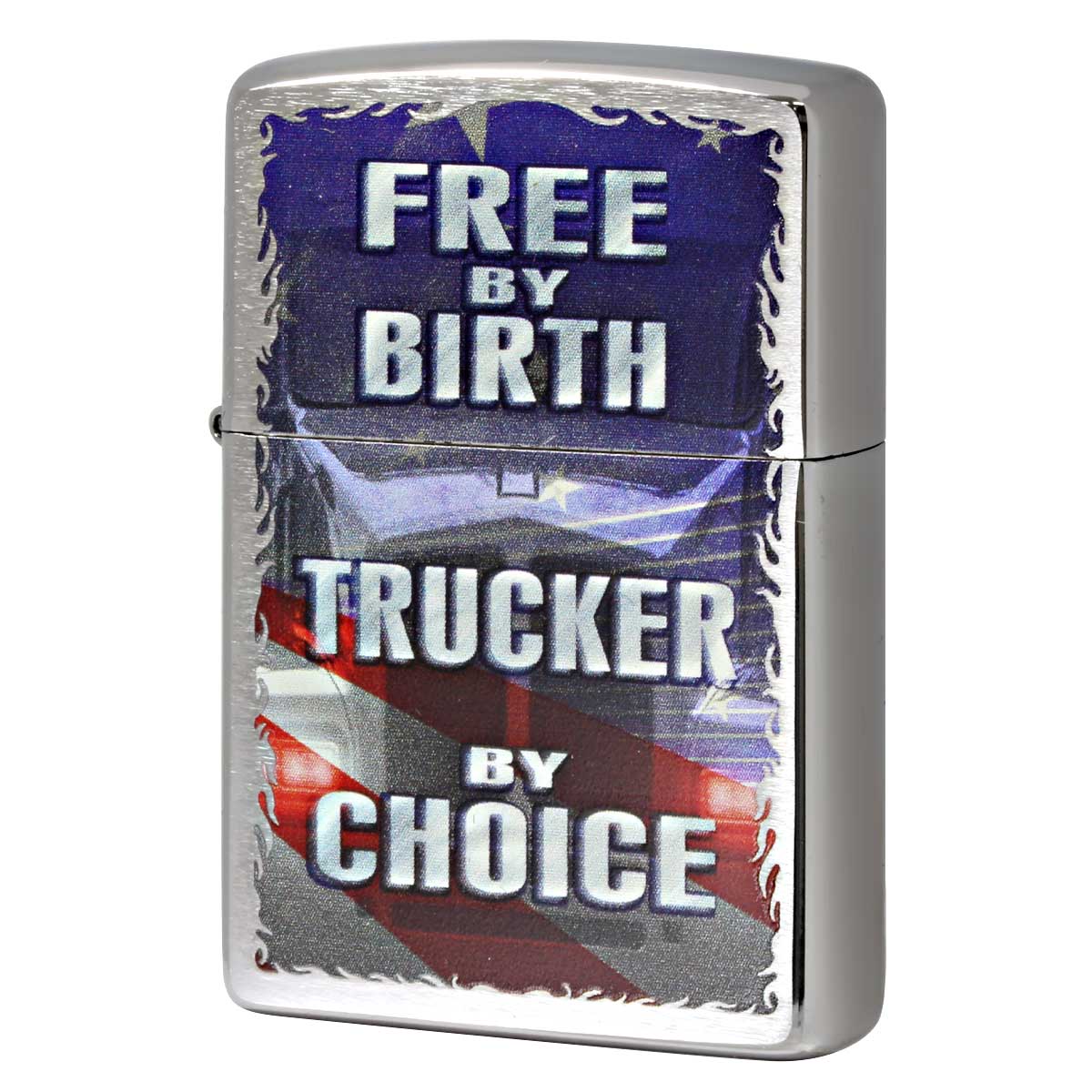 Zippo ジッポー アメリカ国旗 トラッカー 長距離運転 Free by Birth Trucker by Choice ブラッシュドクローム 29078 メール便可