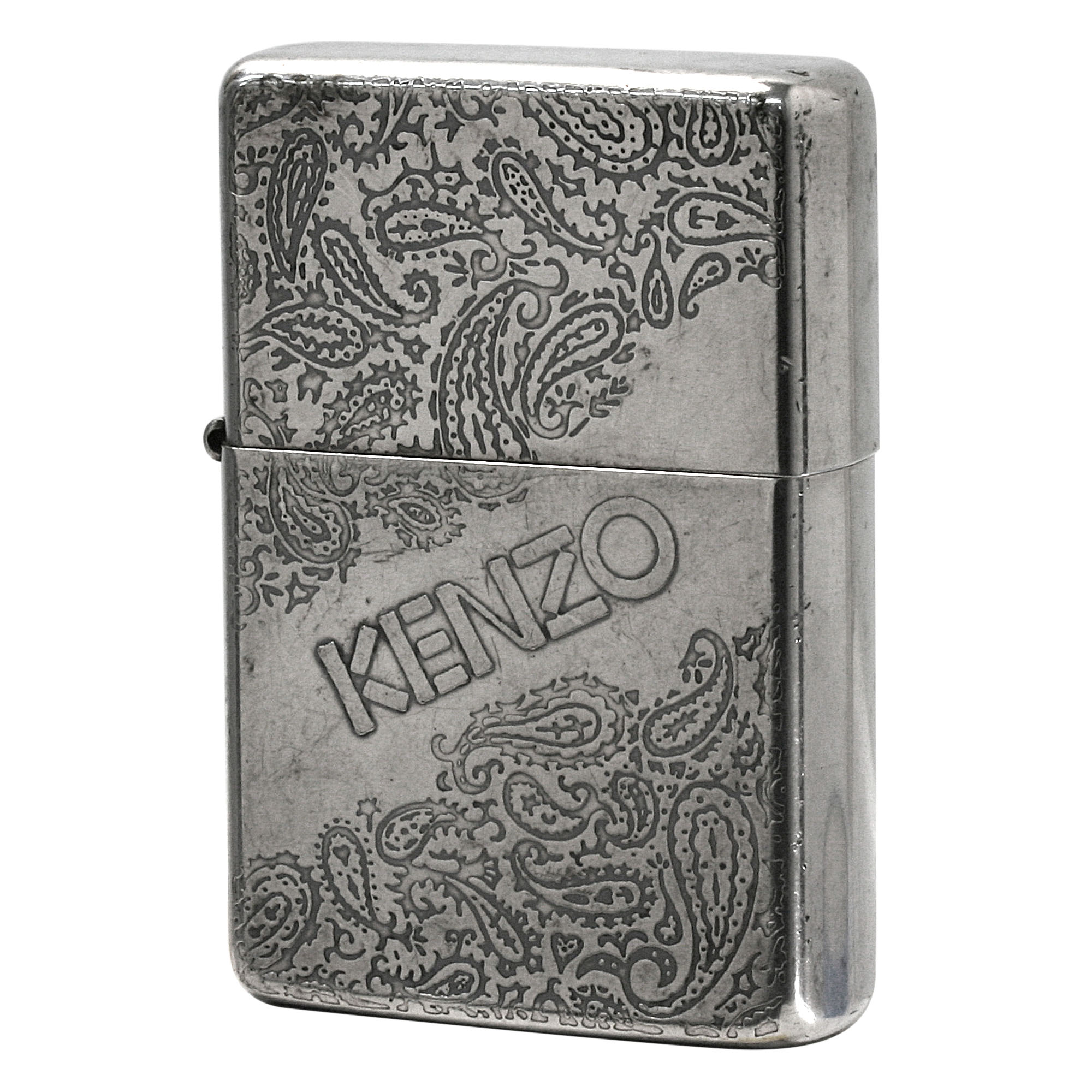 絶版/ヴィンテージ Zippo ジッポー 中古 1989年製造 KENZO フラットトップケース いぶし銀仕上げ  [B]使用感ありやや傷汚れあり