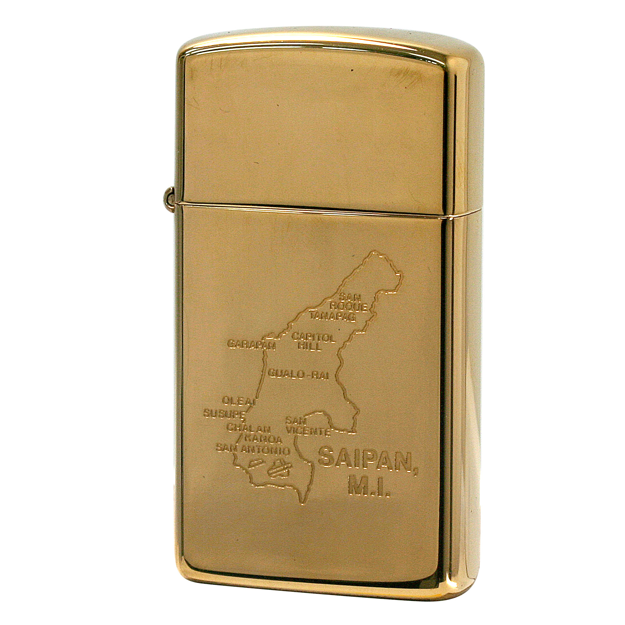 絶版/ヴィンテージ Zippo ジッポー 中古 1993年製造 サイパン島 ソリッドブラス スリムケース  [A]使用感少なく状態が良い