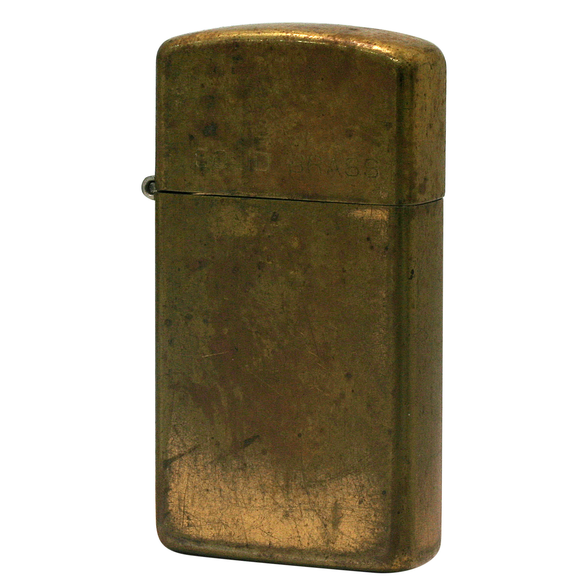 絶版/ヴィンテージ Zippo ジッポー 中古 1989年製造 Solid Brass ブラス 真鍮無垢 スリムタイプ  [C]使用感あり傷汚れあり