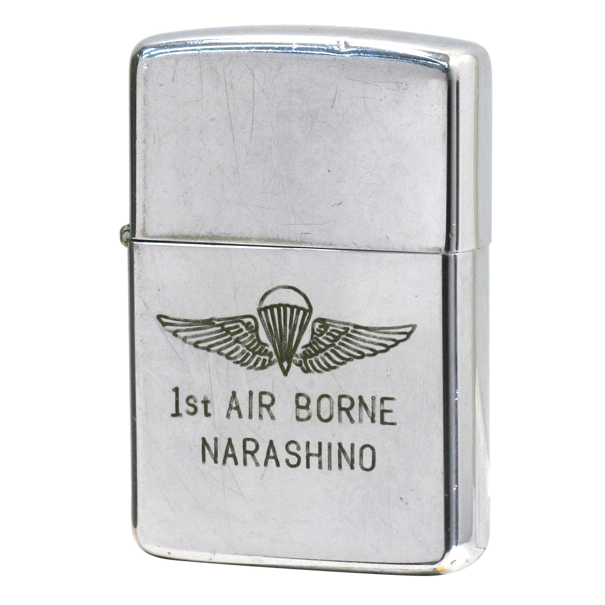 絶版/ヴィンテージ Zippo ジッポー 中古 1985年製造 1st Airborne NARASHINO 陸上自衛隊 第1空挺団  [B]使用感ありやや傷汚れあり