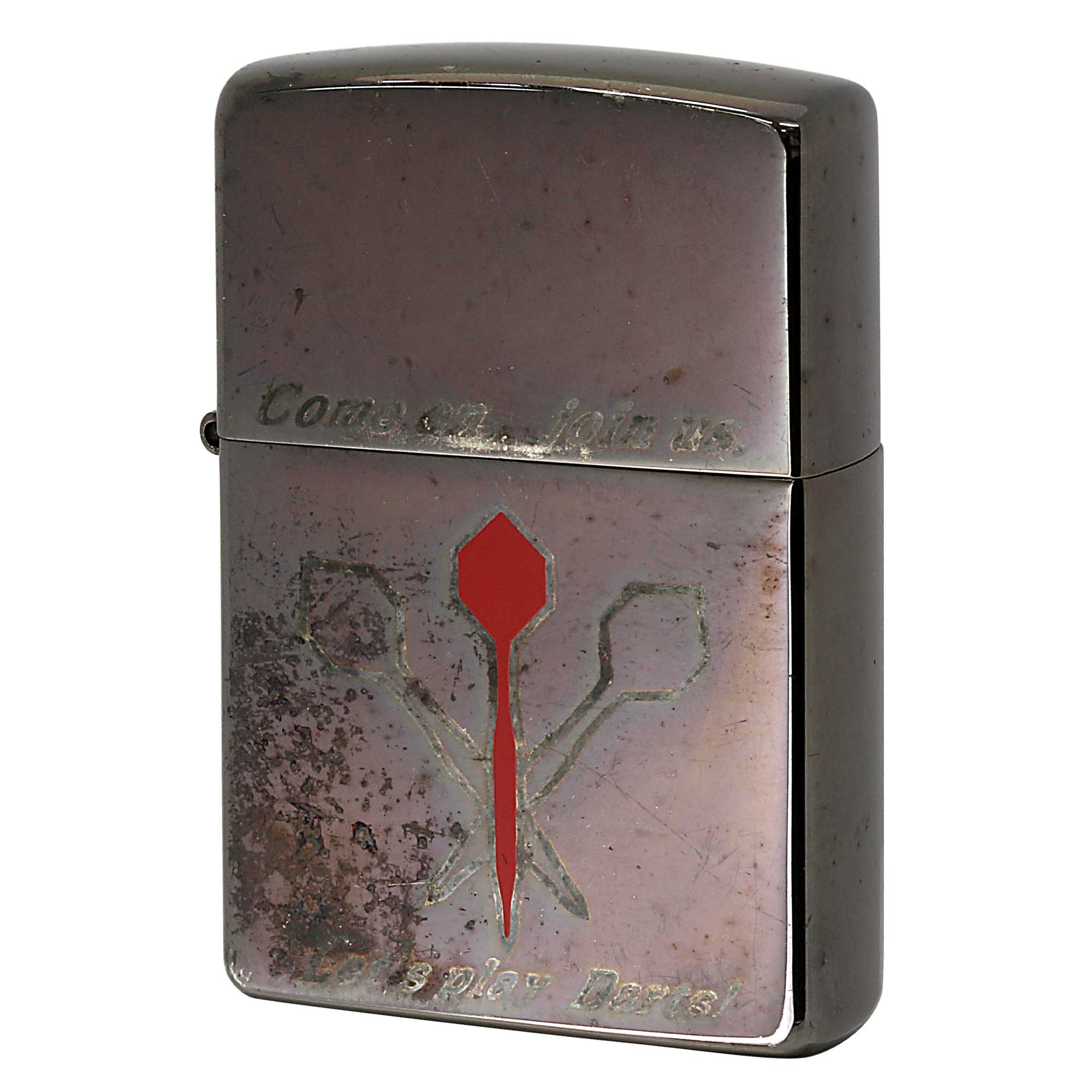 絶版/ヴィンテージ Zippo ジッポー 中古 2003年製造 ＃200FB ダーツ&ドラムメタル  [C]使用感あり傷汚れあり