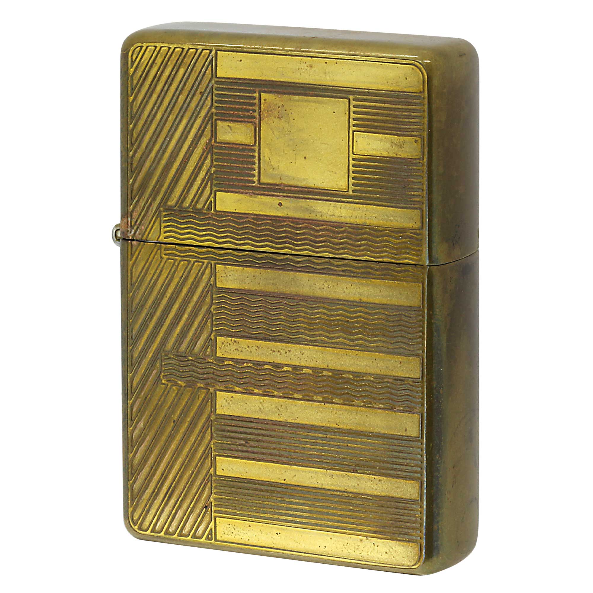 絶版/ヴィンテージ Zippo ジッポー 中古 1998年製造 ＃230K フラットトップビンテージ 真鍮ブラス 幾何学模様  [C]使用感あり傷汚れあり