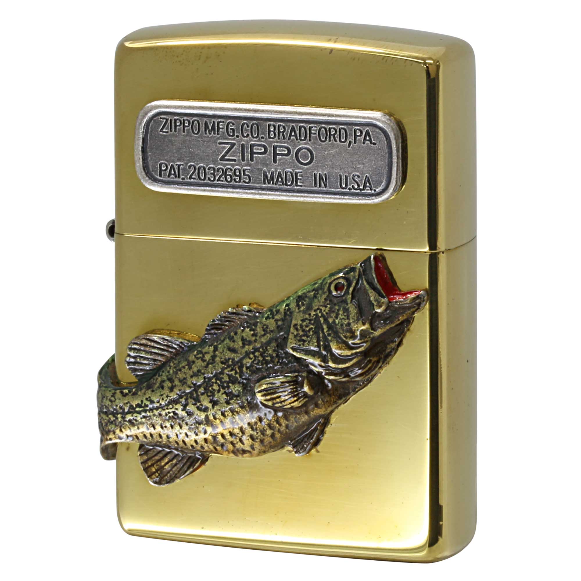 絶版/ヴィンテージ Zippo ジッポー 中古 2019年製造 ボトムスタンプ＆フィッシュメタル ゴールドプレート BottmStamp Fish Metal  [S]ほぼ新品同様