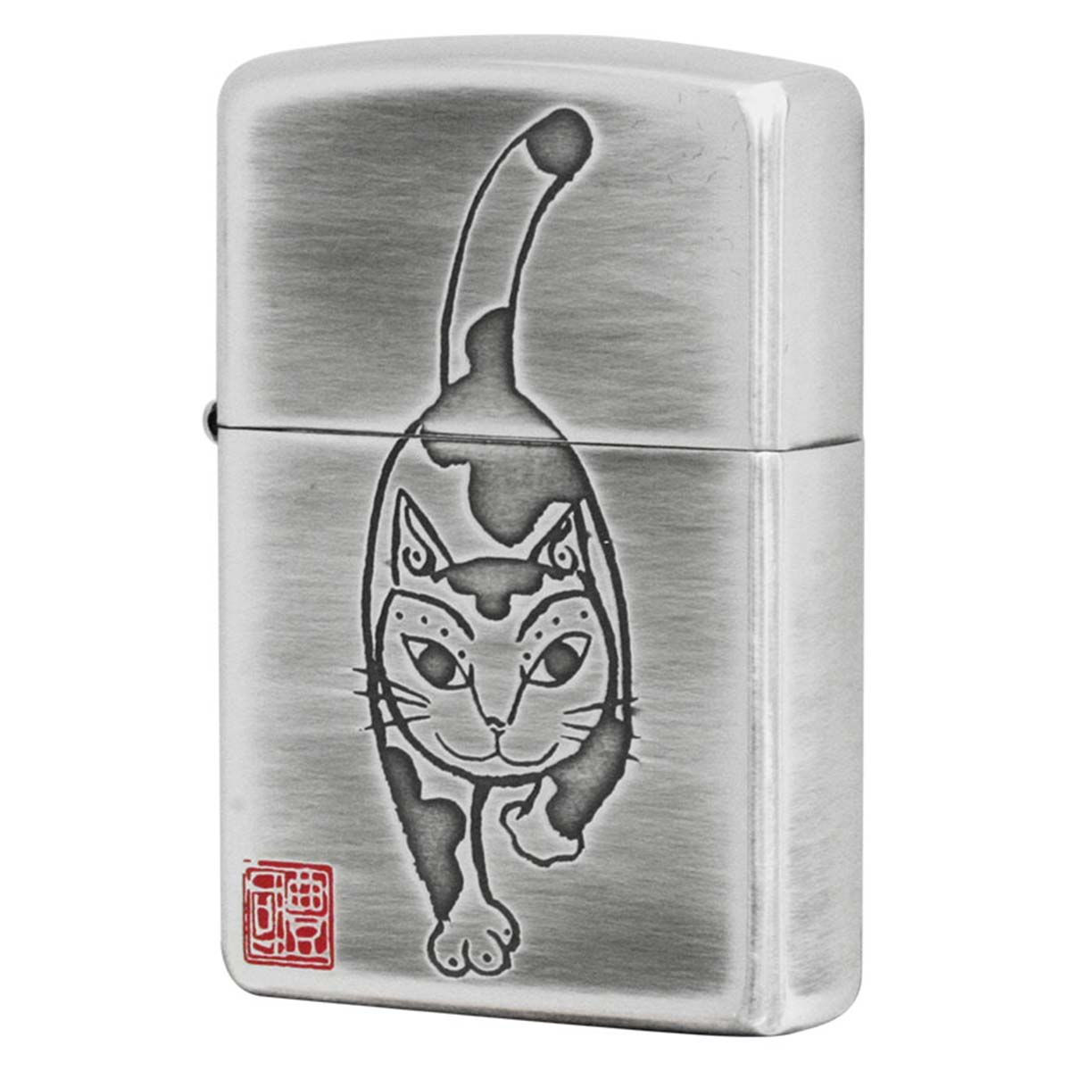 Zippo ジッポー 墨絵 画家 作家 本多豊國 ねこ 銀メッキ 70237