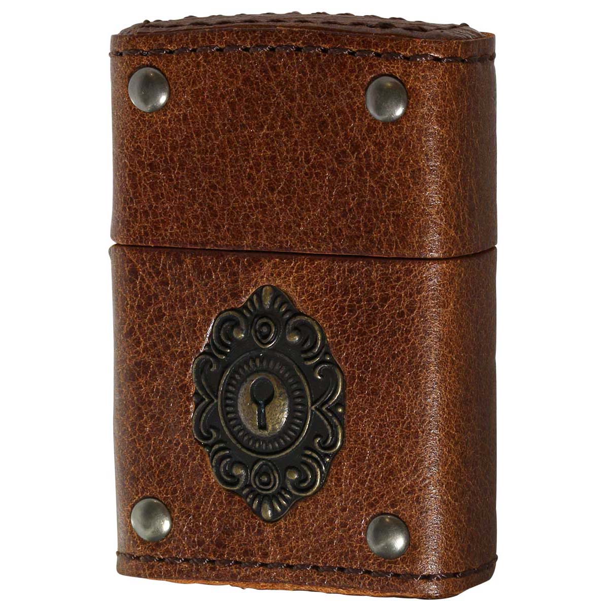 Zippo ジッポー LEATHER WINDING Keyhole Metal 革巻 キーホールメタル  BN 2-50a ブラウン 80071