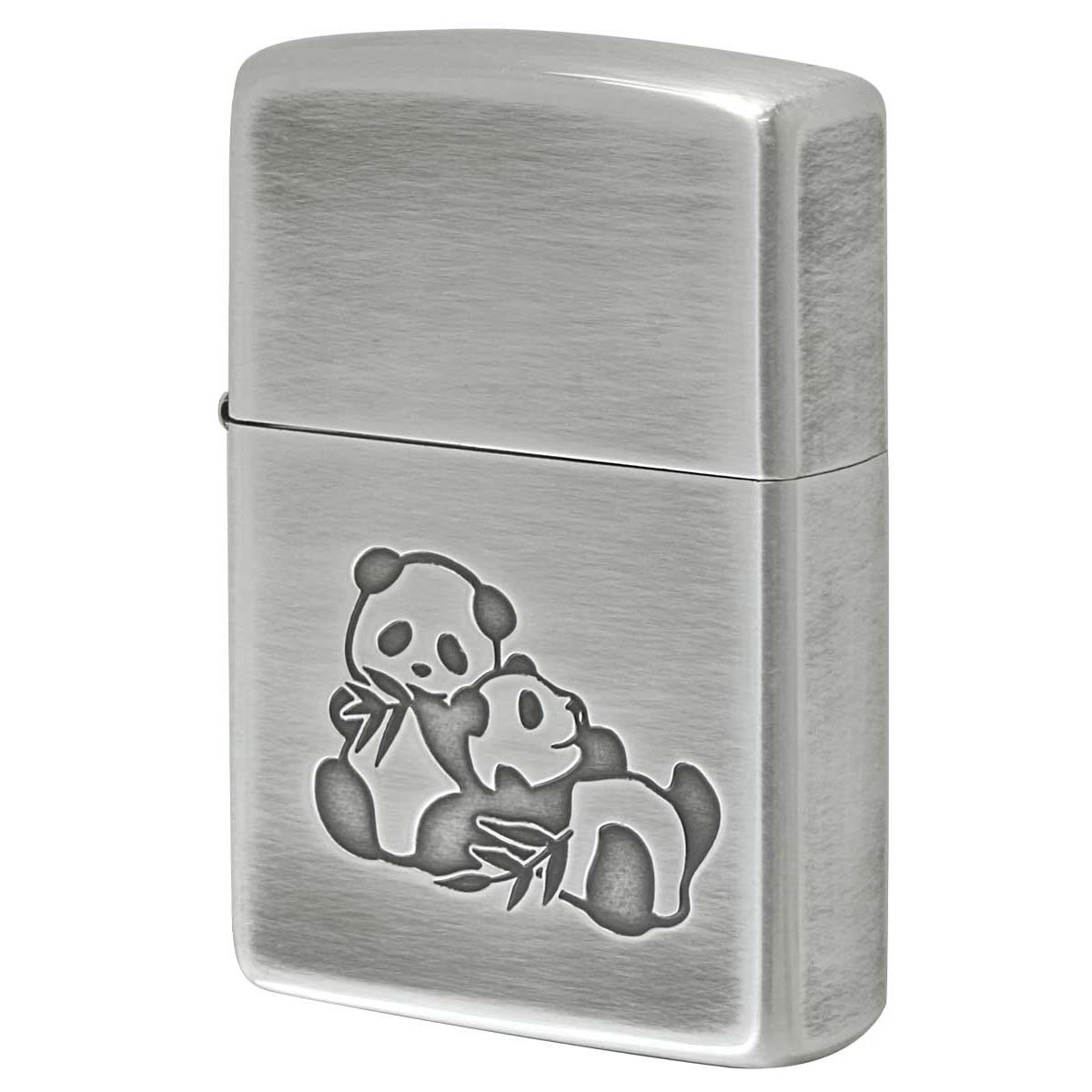 Zippo ジッポー 双子パンダ いきものモチーフ 動物 銀メッキいぶし 80046 メール便可