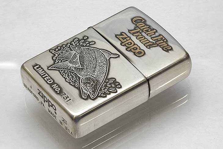 Zippo ジッポー 絶版・1995年製造 Catch Fine Trout ウッディー灰皿付き ZCF-T No.731