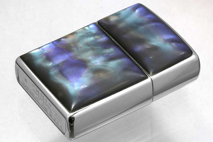 Zippo ジッポー 絶版・1999年製造 両面エポ盛り 天然貝柄 ブルー