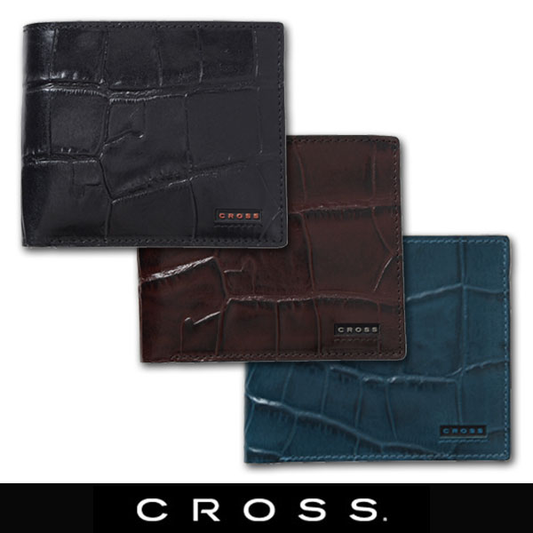 CROSS（クロス）メンズ 折り財布 牛革 本革 クロコ型押し COCO AC-198371 三種画像